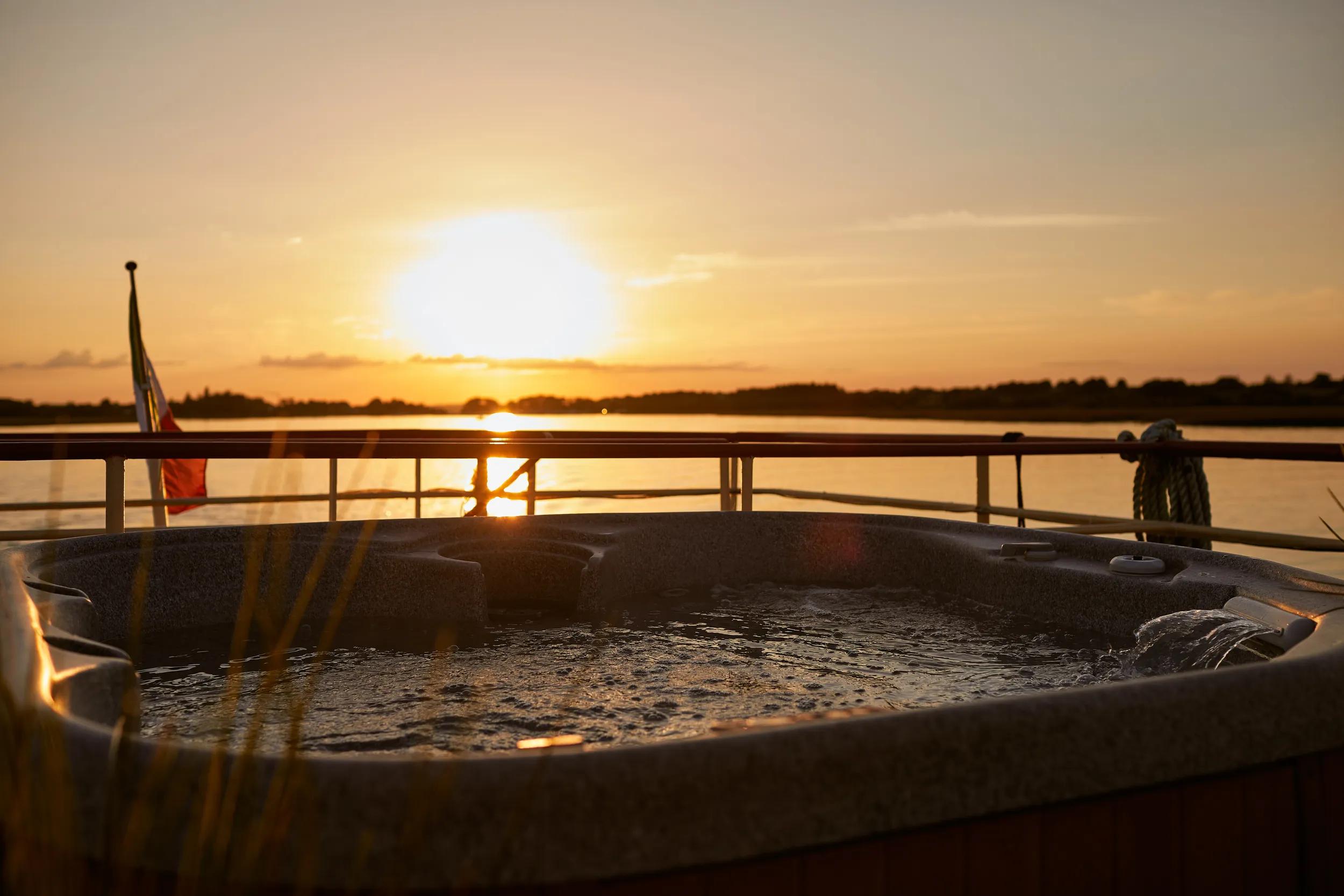Shannon Princess sundeck spa at sunset.