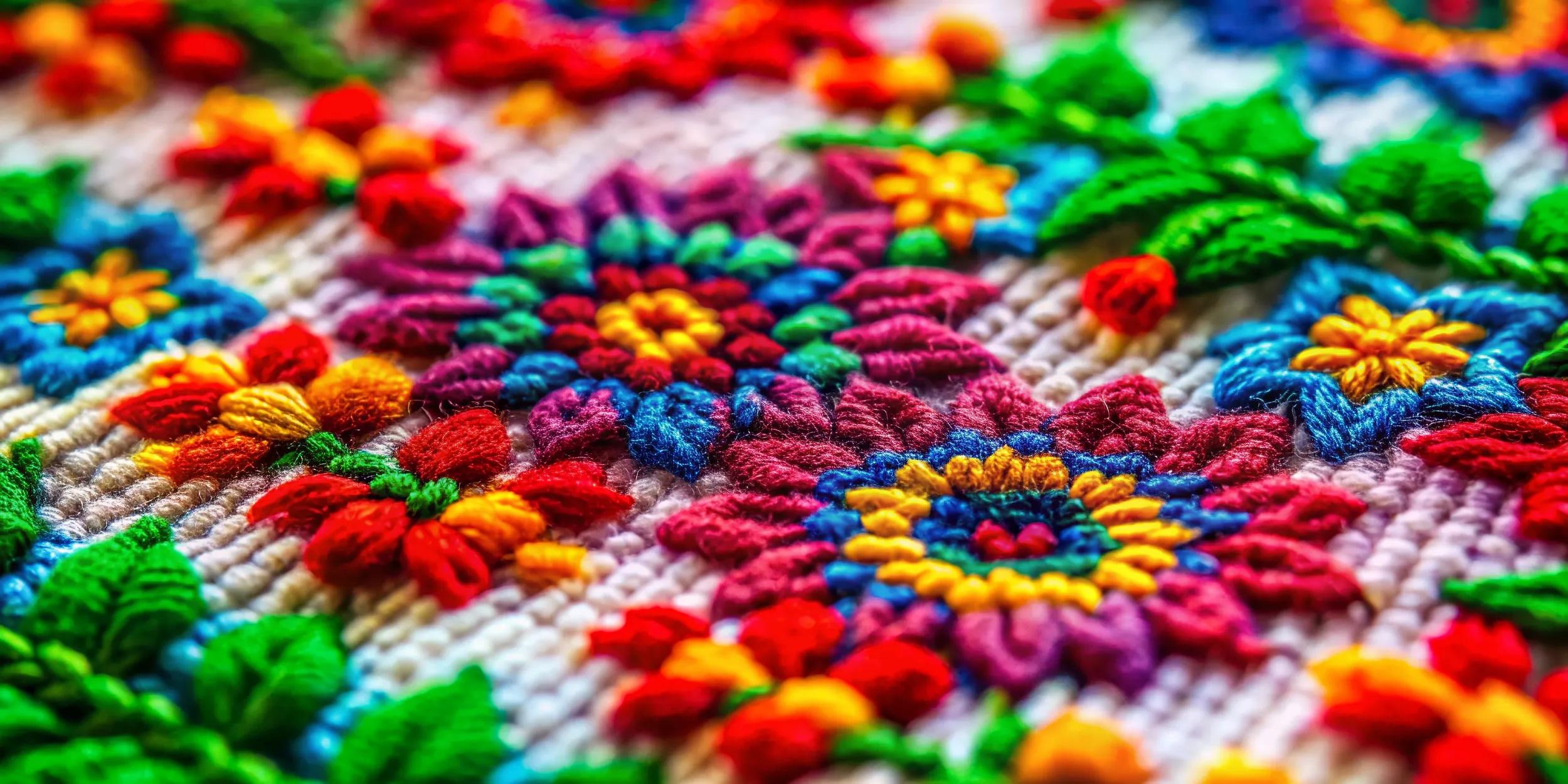 Miniature Hungarian embroidery, transformed by tilt-shift photography.