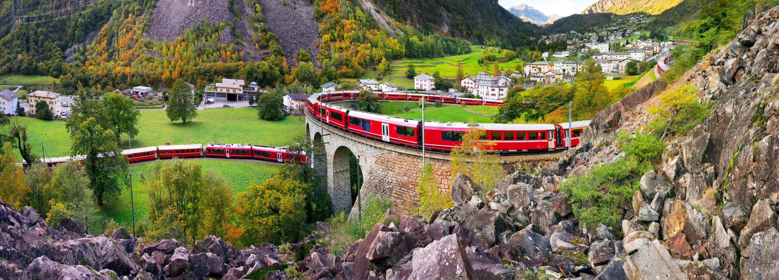 This is Brucio's viaduct, like a snake twisting into its own tail. Bernina is the highest railway corridor in Europe without gears, amid beautiful mountains and the city