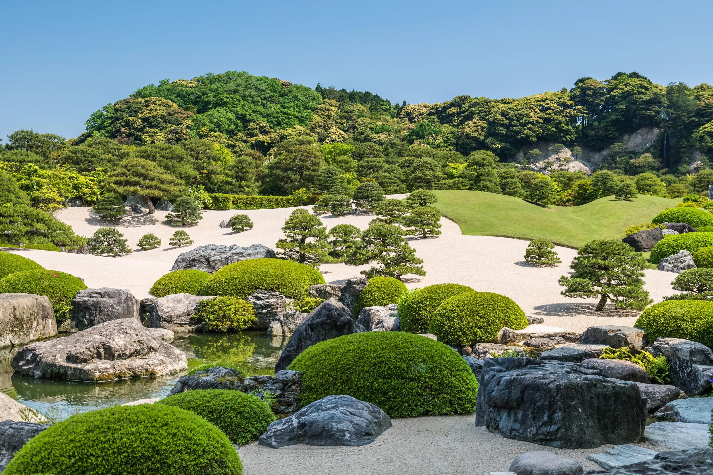 The Japanese gardens of the Adachi Museum of Art, in Yasugi, Shimane Prefecture, Japan. Award winning Japanese gardens, ranked at number one for 22 consecutive years.