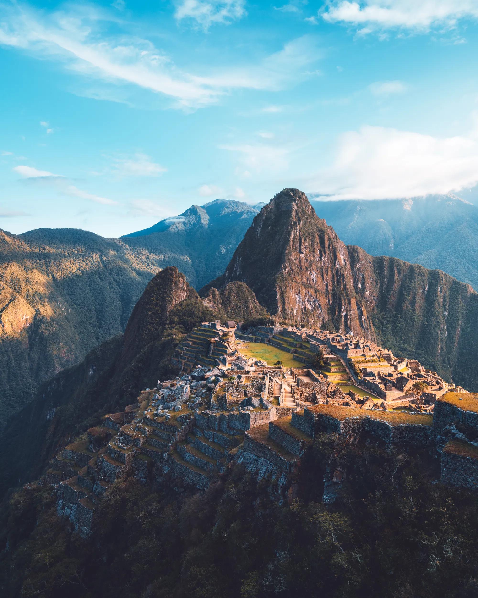 Machu Picchu, Peru - October 10, 2019: The majestic Machu Picchu in golden light