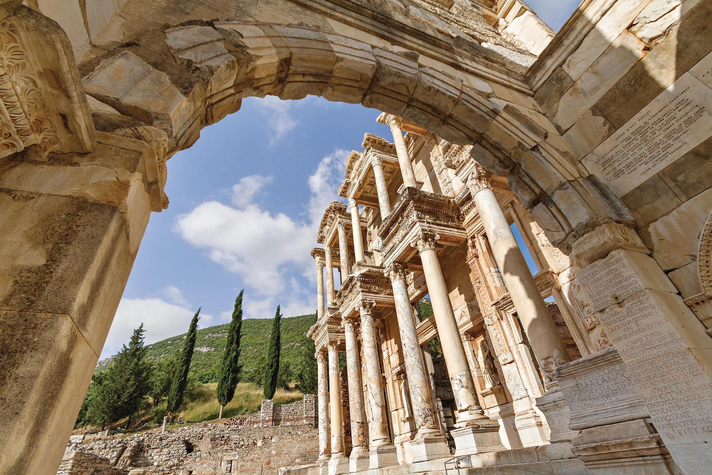 Roman library of Celsus in the ruins of Ephesus, Turkey.