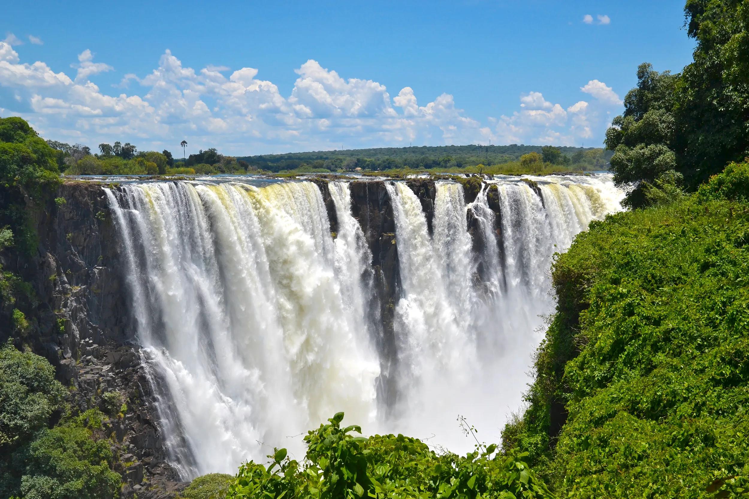 Victoria Falls on Zambezi River, view from Zimbabwe, Africa