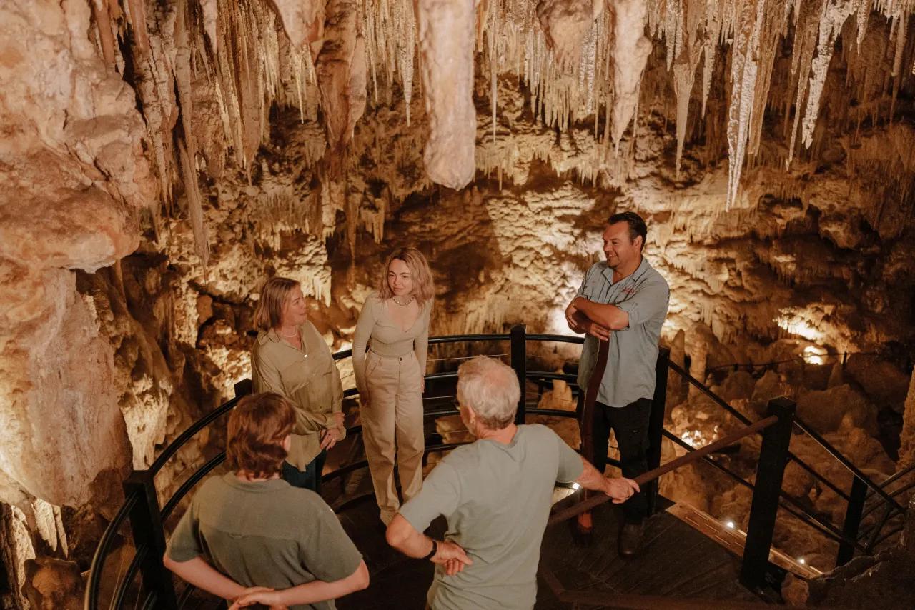 Family with tour guide inside Ngilgi Cave, Koomal Dreaming Cultural Experiences, W.A.