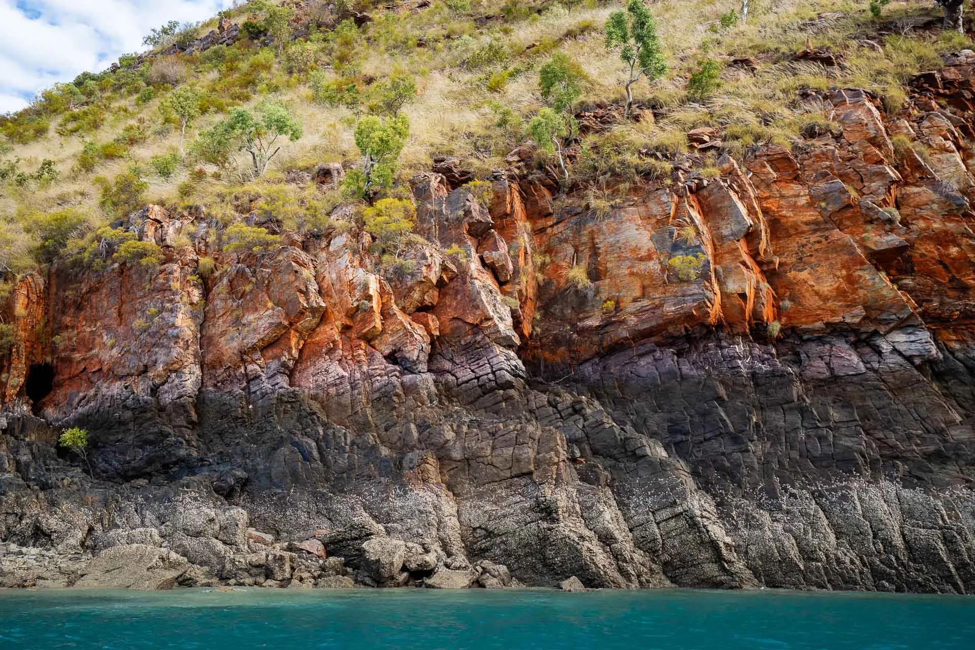 Tidal line on rocks, Talbot Bay, Seabourn Pursuit Kimberley Coast Voyage Aug 2025