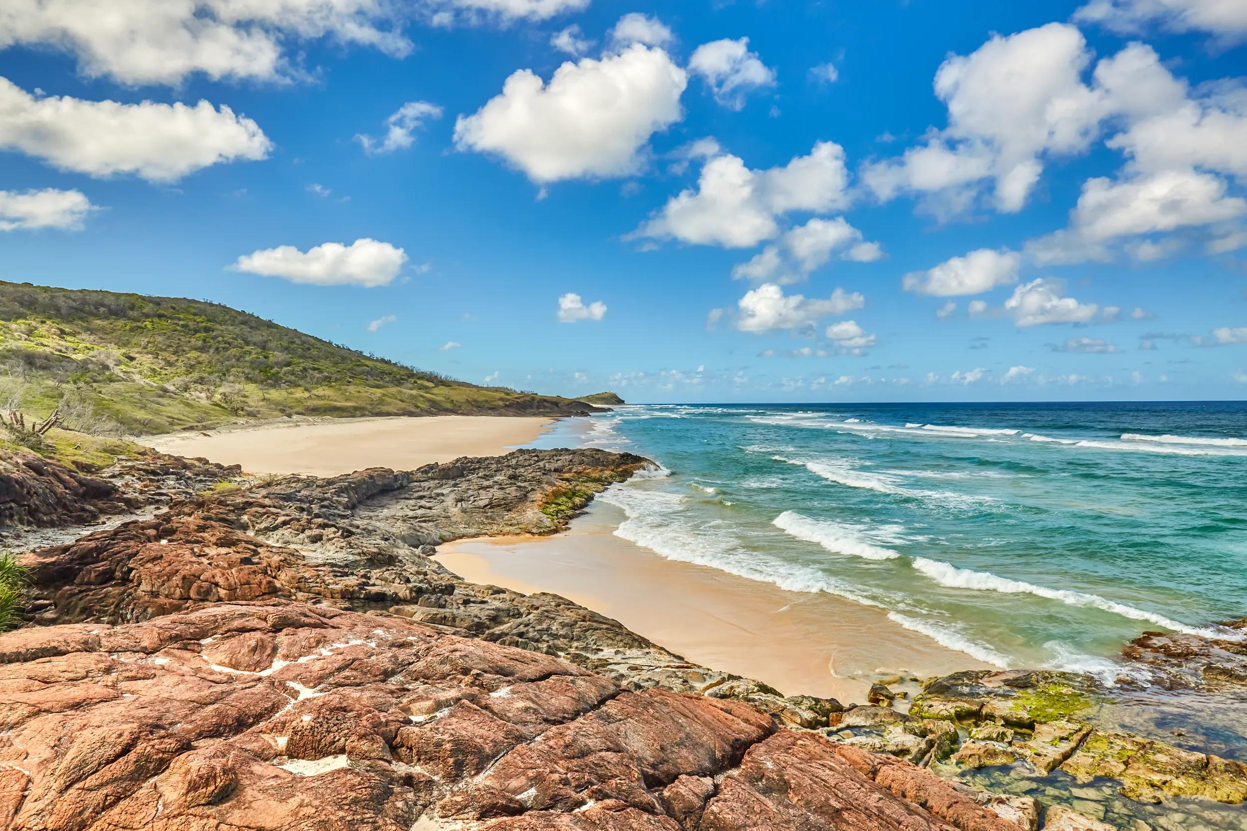The Champagne Pools are bubbling pools of saltwater which are excellent swimming holes at low tide,Fraser Island,Queensland,Australia