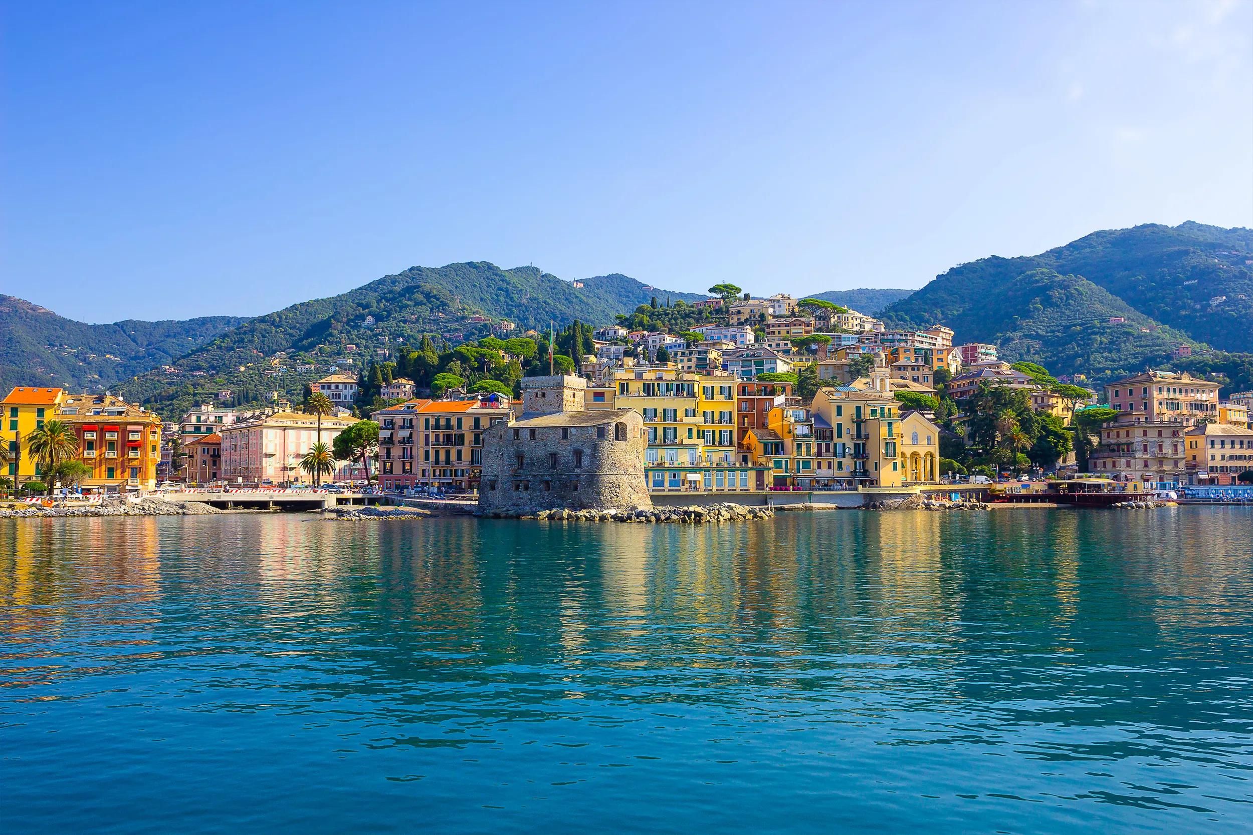 Panorama of town Rapallo in Liguria, Italy.