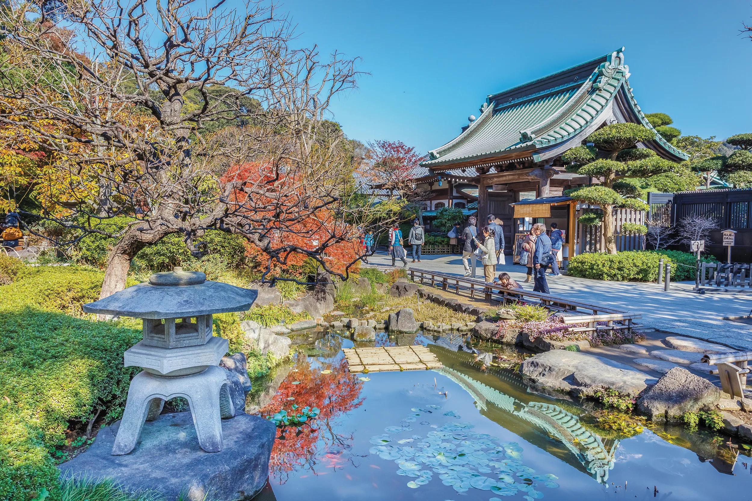 Kamakura, Japan - November 24 2013: Built in 686 dedicated to Emperor Temmu, main temple of the Buzan sect of Shingon Buddhism