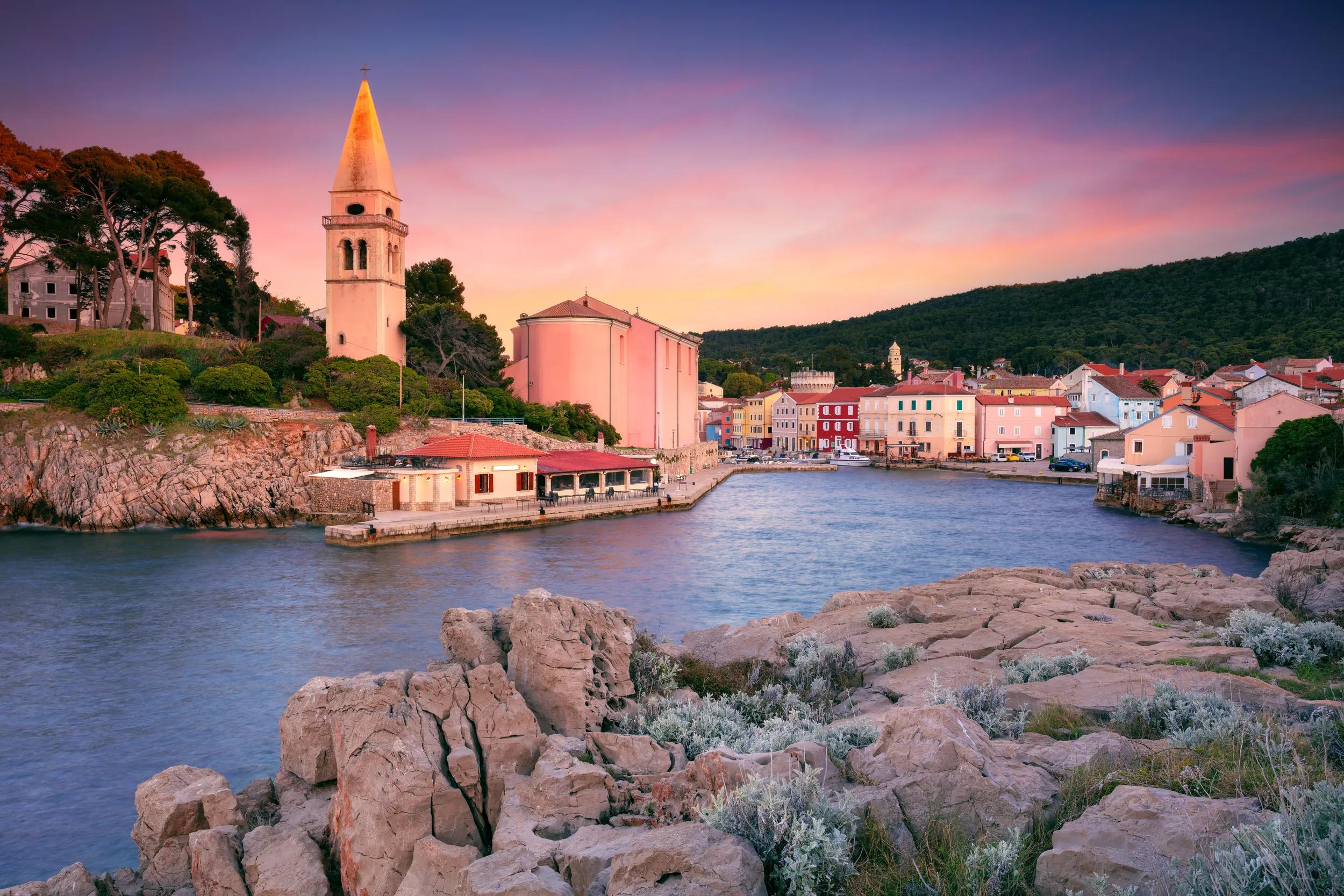 Mali Losinj, Cres Island, Croatia. Cityscape image of iconic village Mali Losinj, Croatia located on Cres Island at sunset.