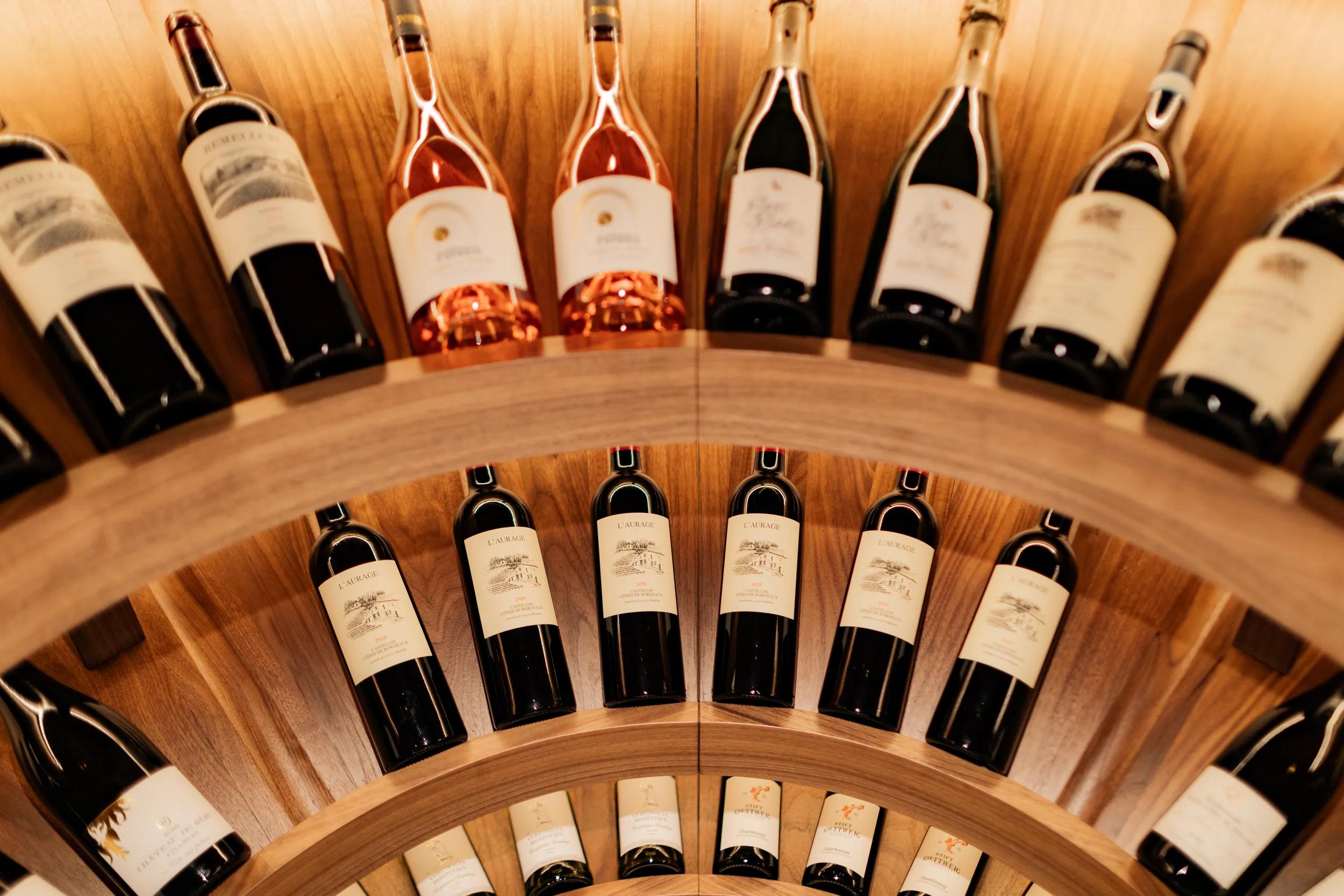 APT Solara photoshoot 2025, Owner's Cellar wine rack.