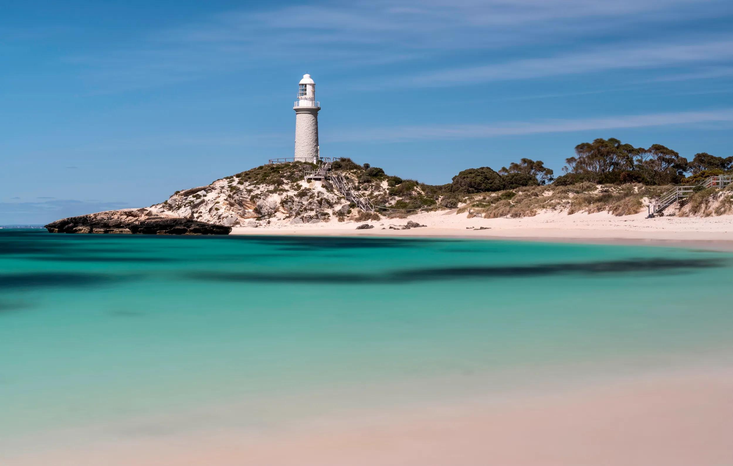 A long exposure of the Bathurst Lighthouse, on Pinky Beach, Rottnest Island - Western Australia