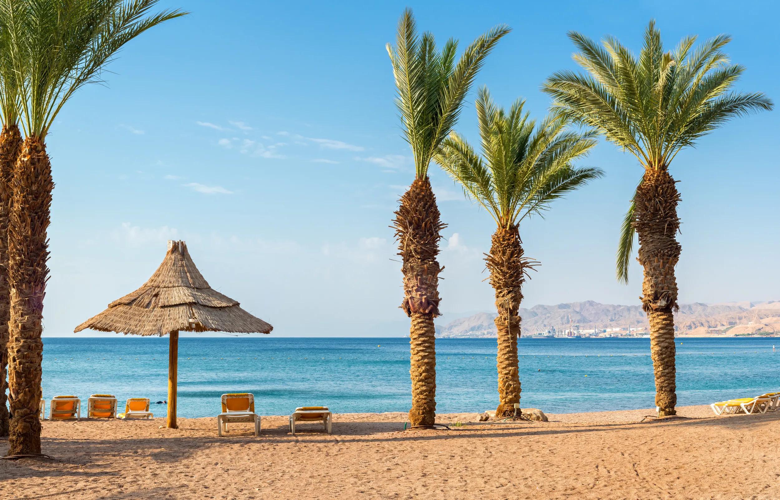 Morning view on the gulf of Aqaba from the central beach of Eilat