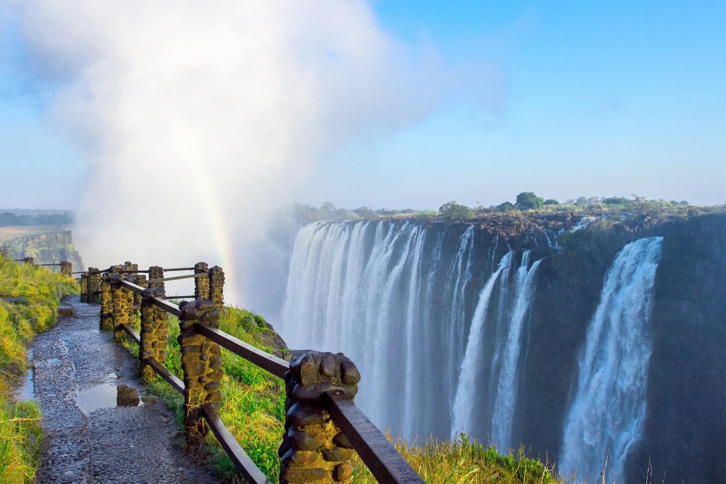view of Victoria Falls at Zambia side, one of most iconic African natural landmarks