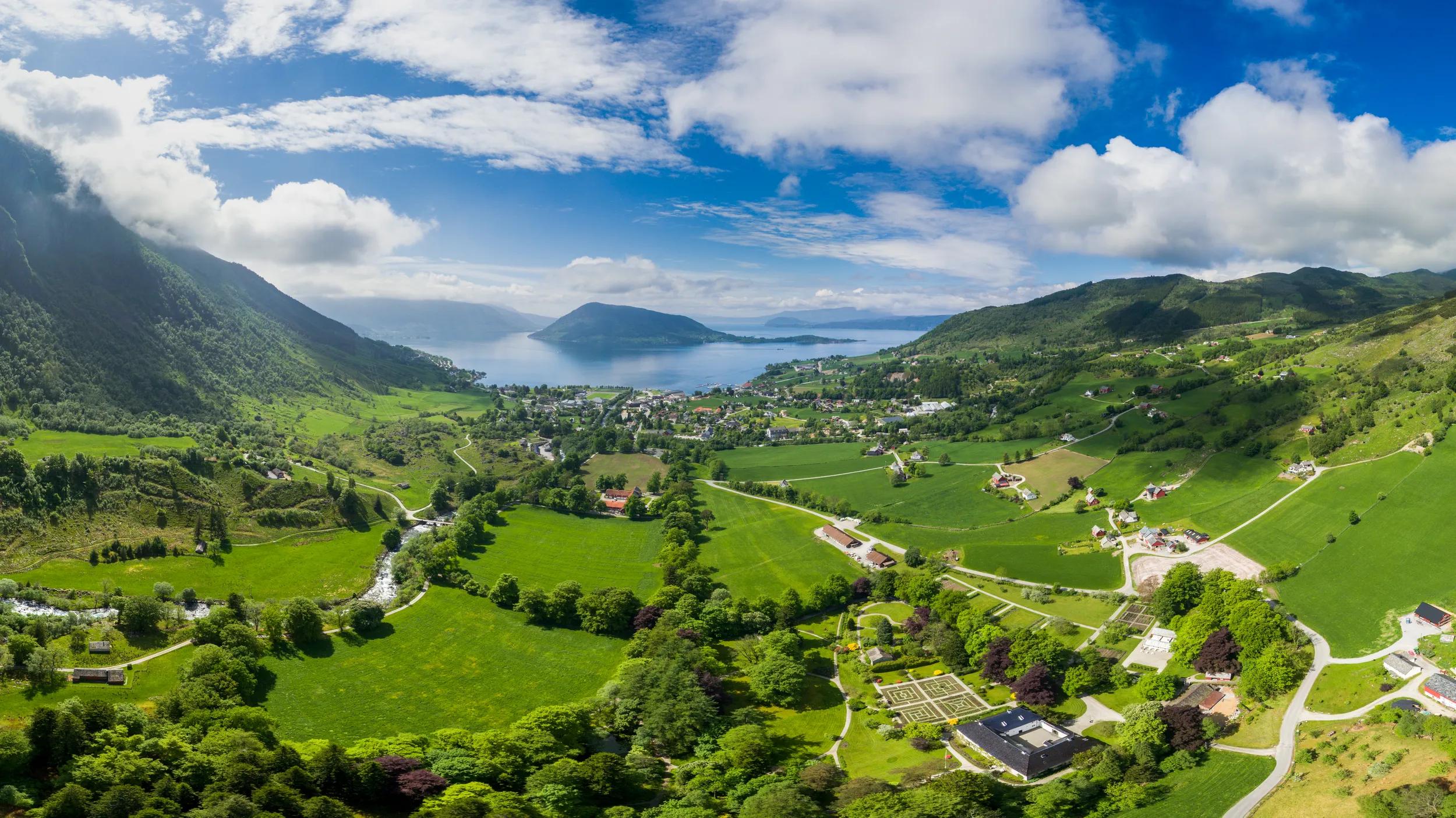 Aerial view of Rosendal, Hordaland county, Norway