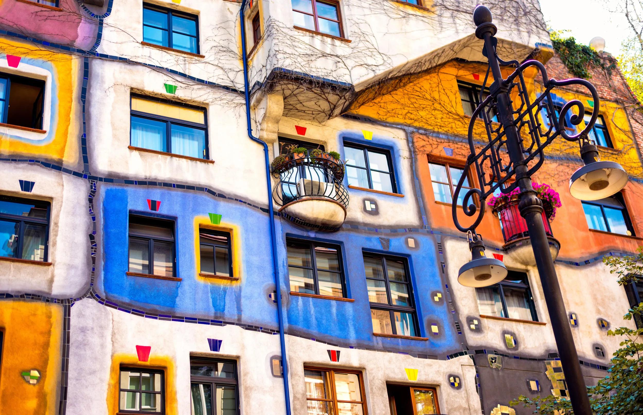 Athens ART arts festival members visiting Hundertwasser haus in Vienna, Austria. August 2014.