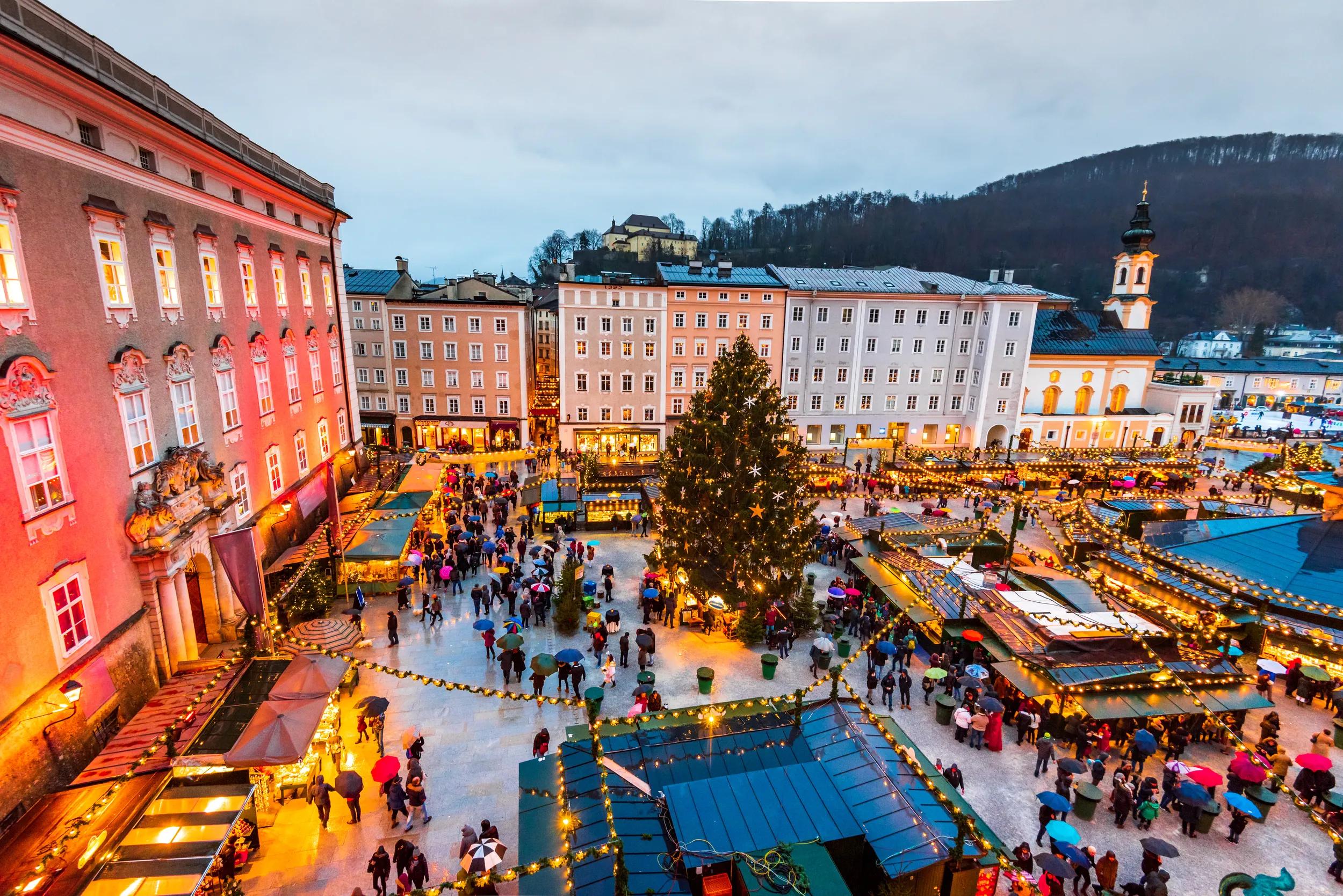 Salzburg, Austria. Christmas market at Cathedral Square.