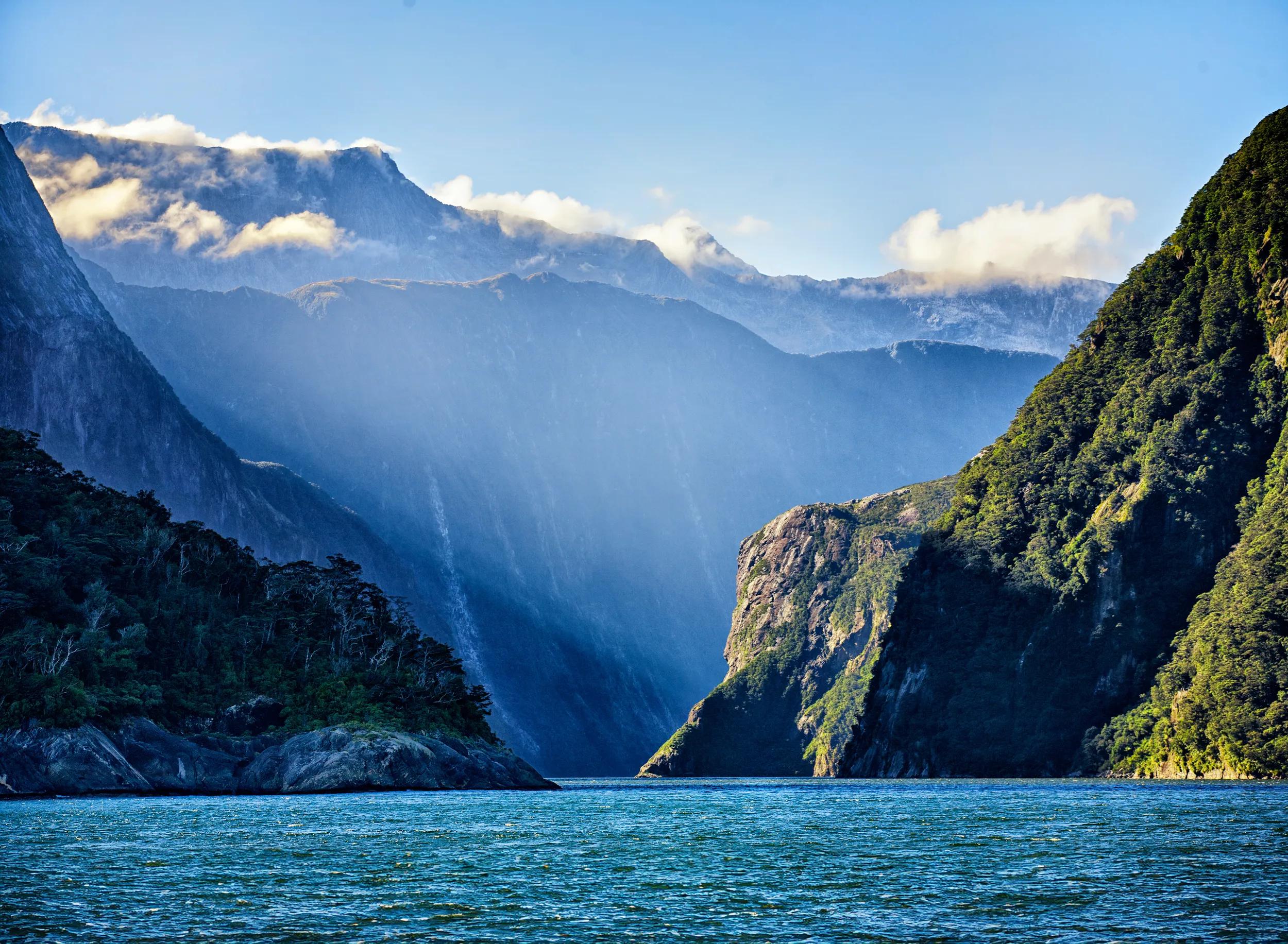 Entrance to Milford Sound, morning, Fiordland