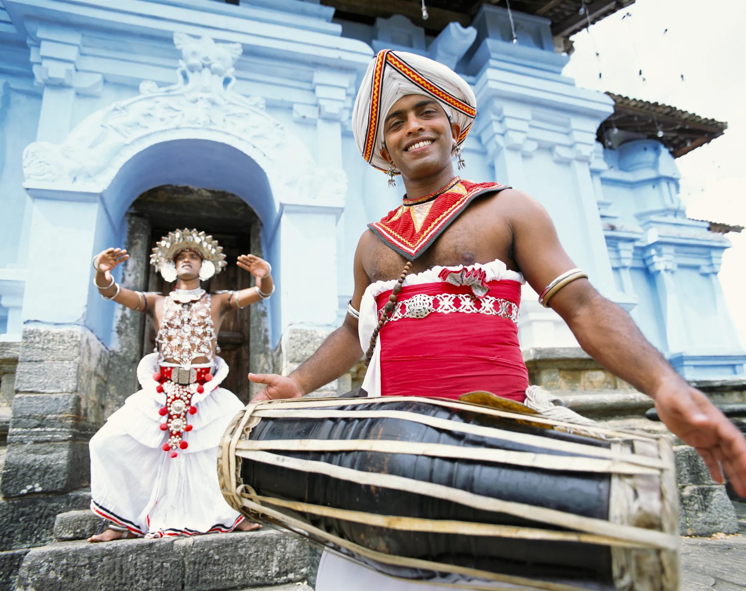 Portrait of Kandyan Dancers in Kandy of the Central hills region in Sri Lanka.