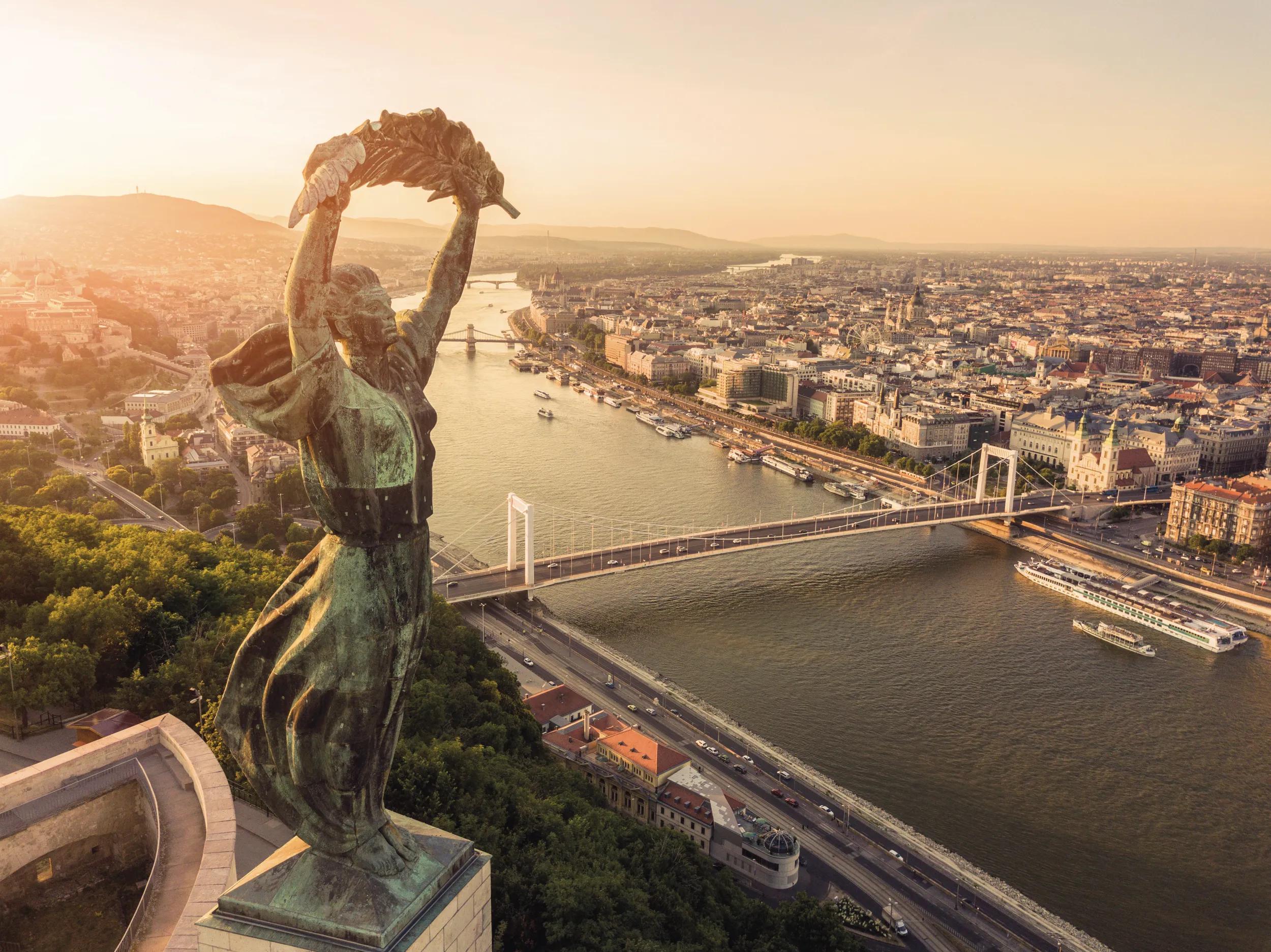 Budapest cityscape and Liberty Statue.