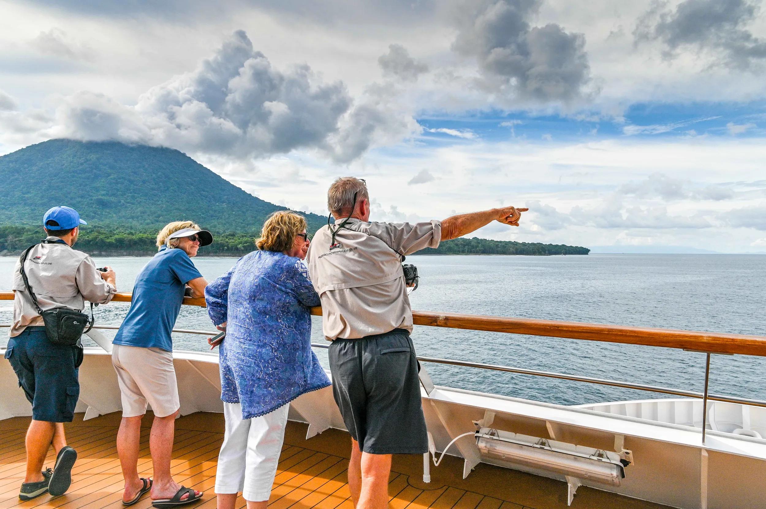 Passengers and staff on Bridge Observation Deck - Coral Adventurer
