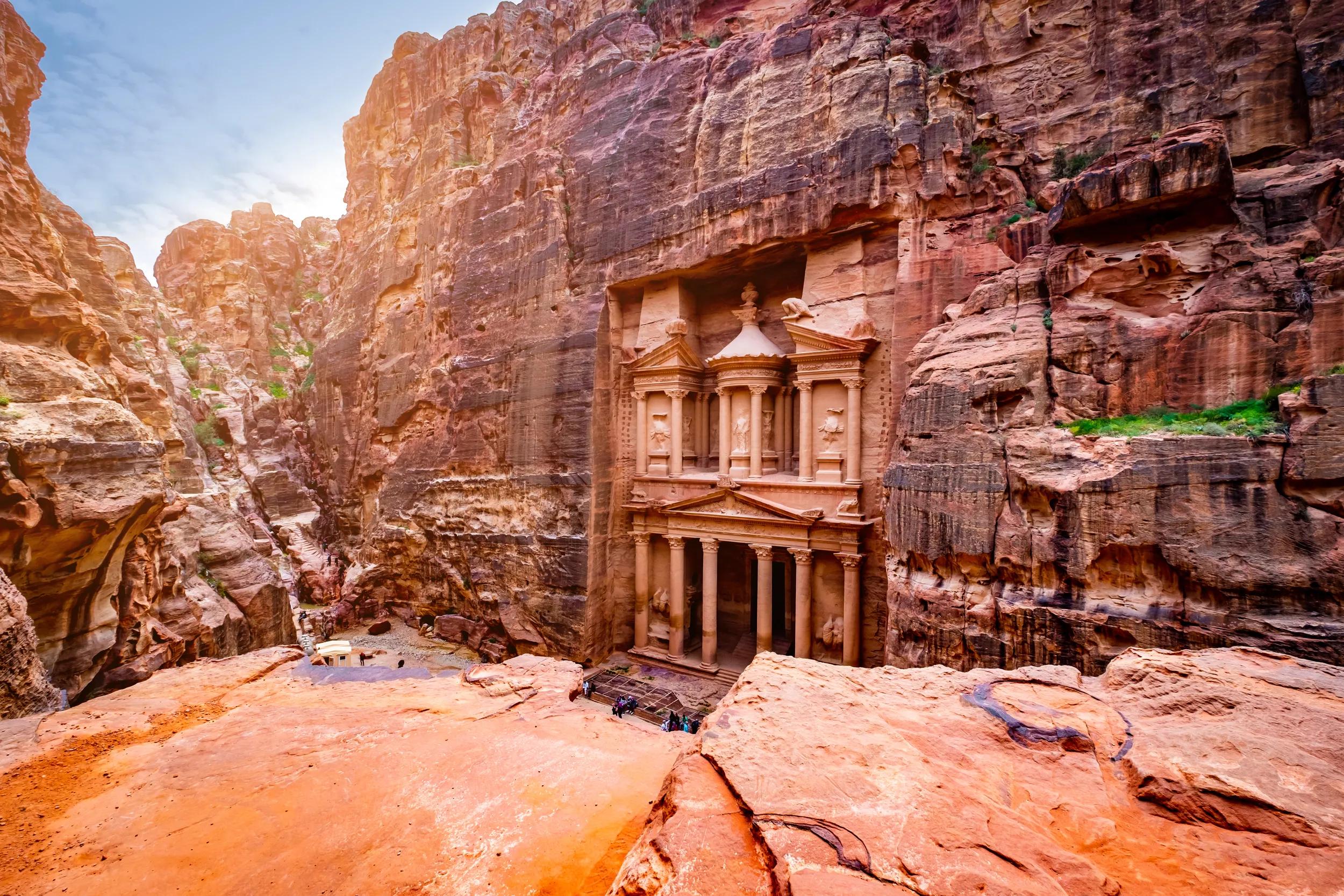 Magnificant and famous facade in Petra Jordan, the treasury or Al Khazna