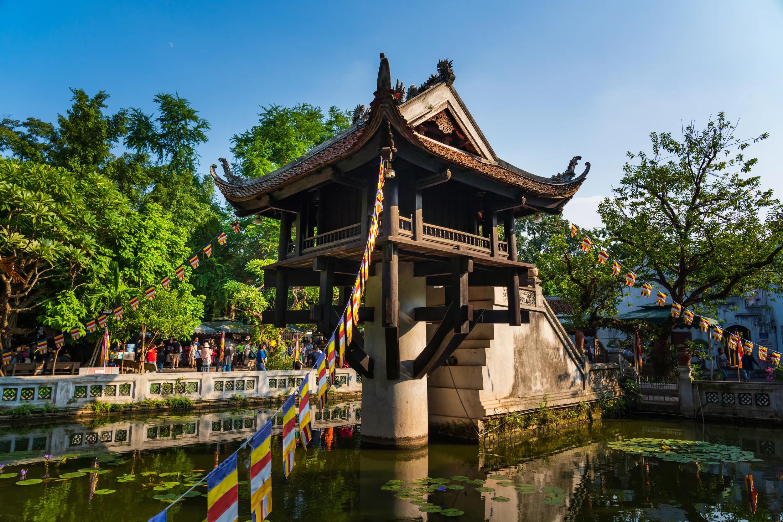 Hanoi, Vietnam-October 6, 2019 - One Pillar pagoda is a traditional vietnamese architecture, a famous travel destination in Hanoi, Vietnam