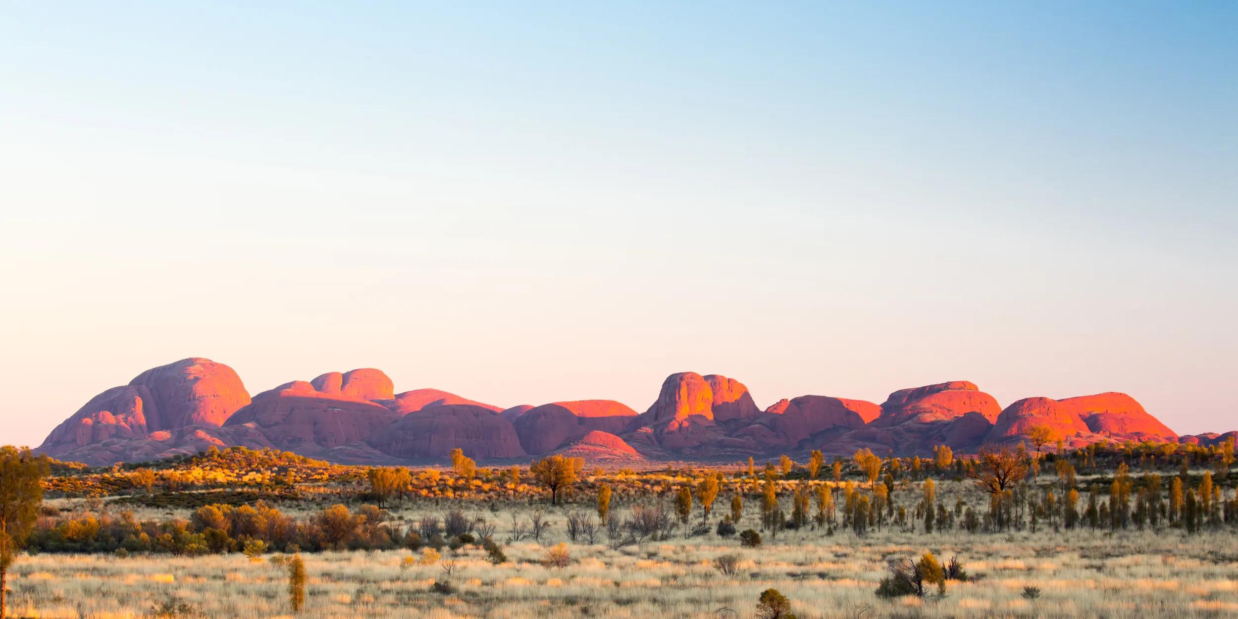 The Olgas at sunrise on a clear winter's morning in the Northern Territory, Australia