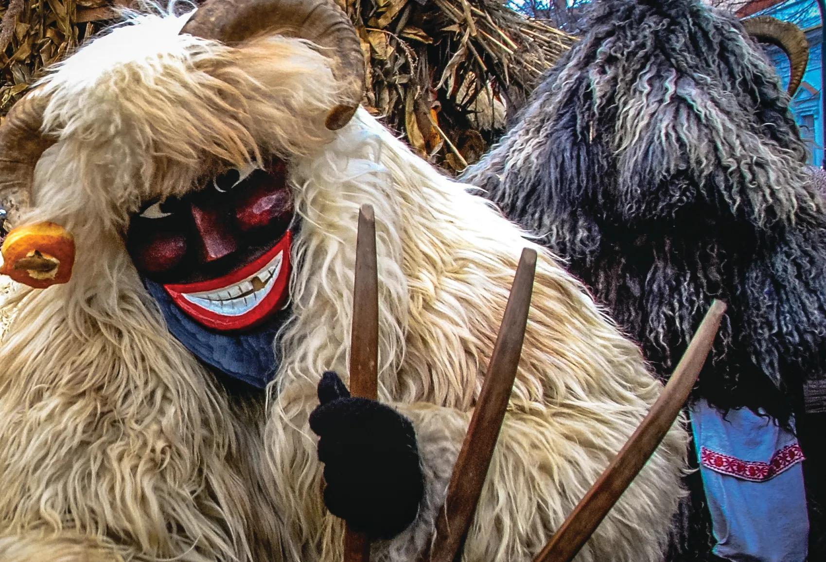 Men dressed up as demons for the annual "Buso" festival in Mohacs, Hungary