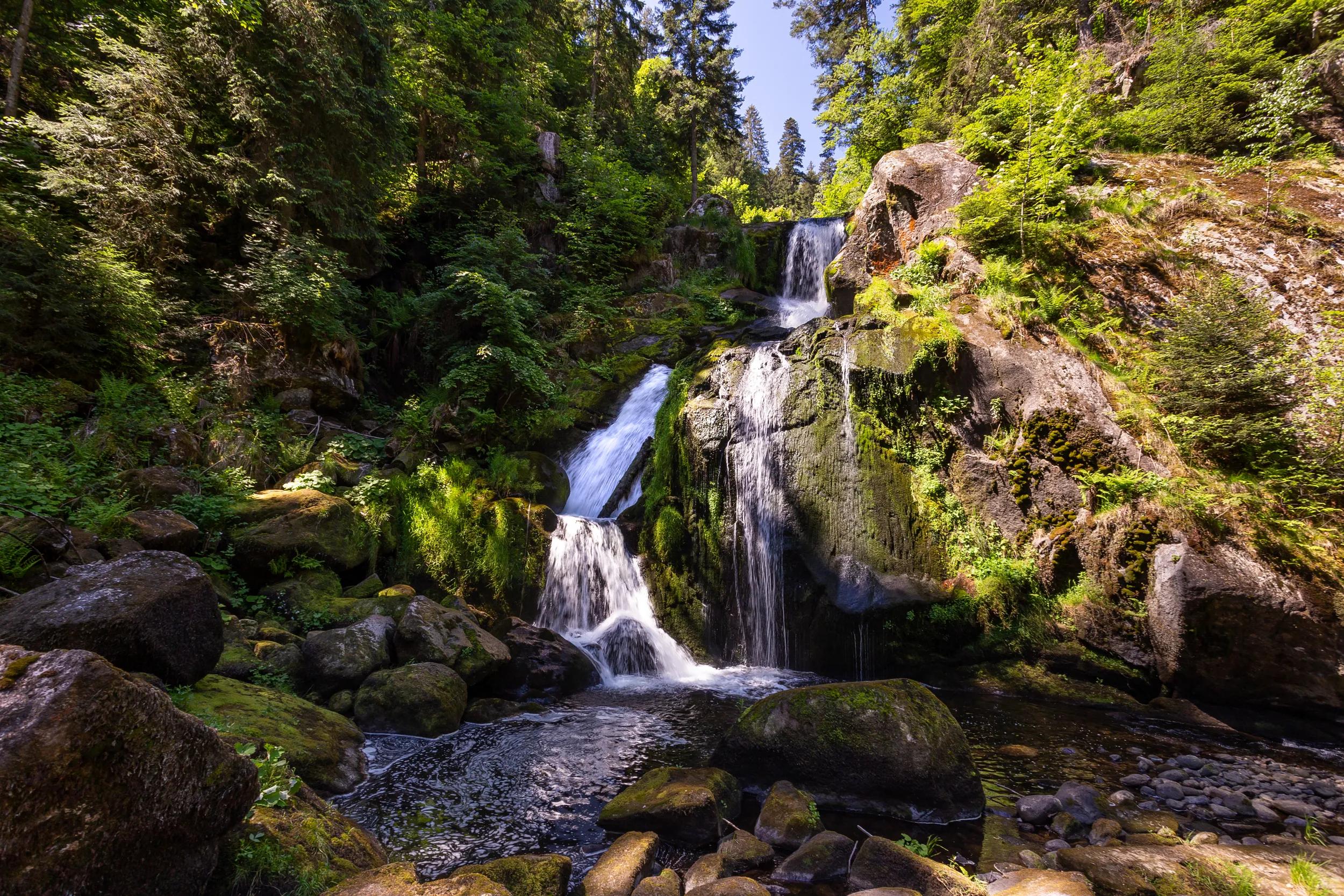 Triberger Wasserfälle (Triberg Waterfalls), Germany's highest waterfalls, seen from below.