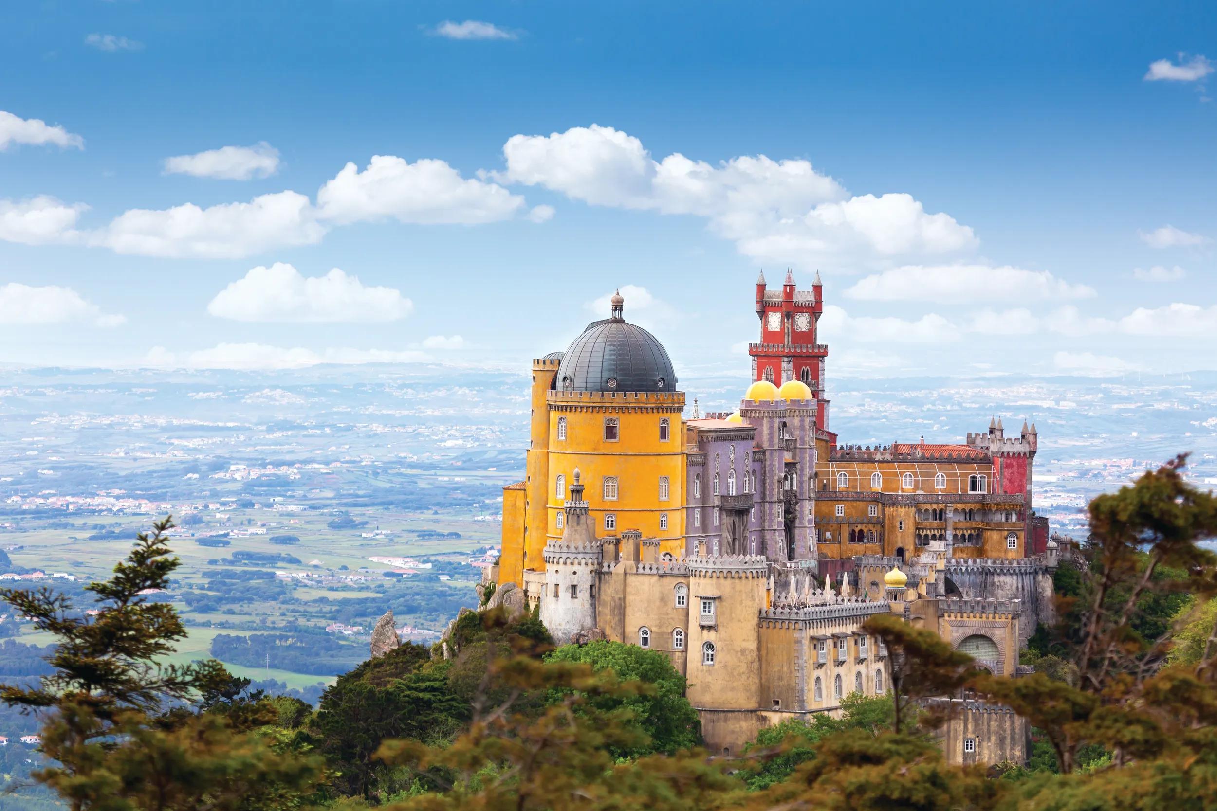 The castle stands on the top of a hill in the Sintra Mountains above the town of Sintra, and can be seen from Lisbon.
