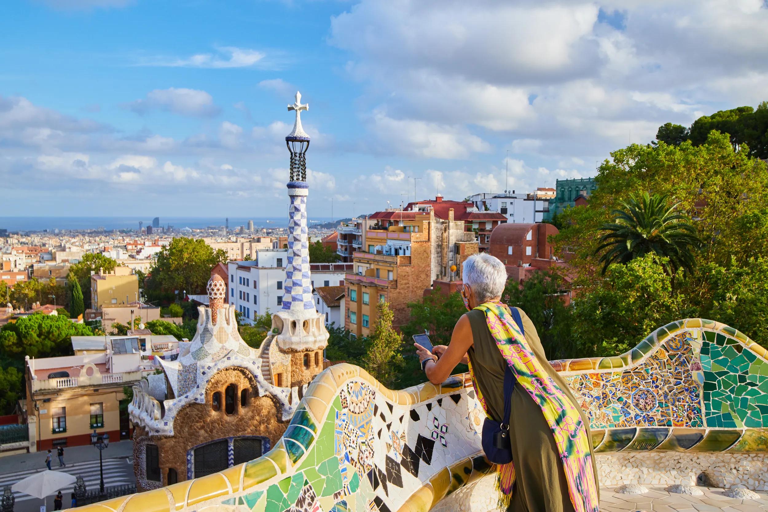 The monumental zone of Park Guell in Barcelona, Spain