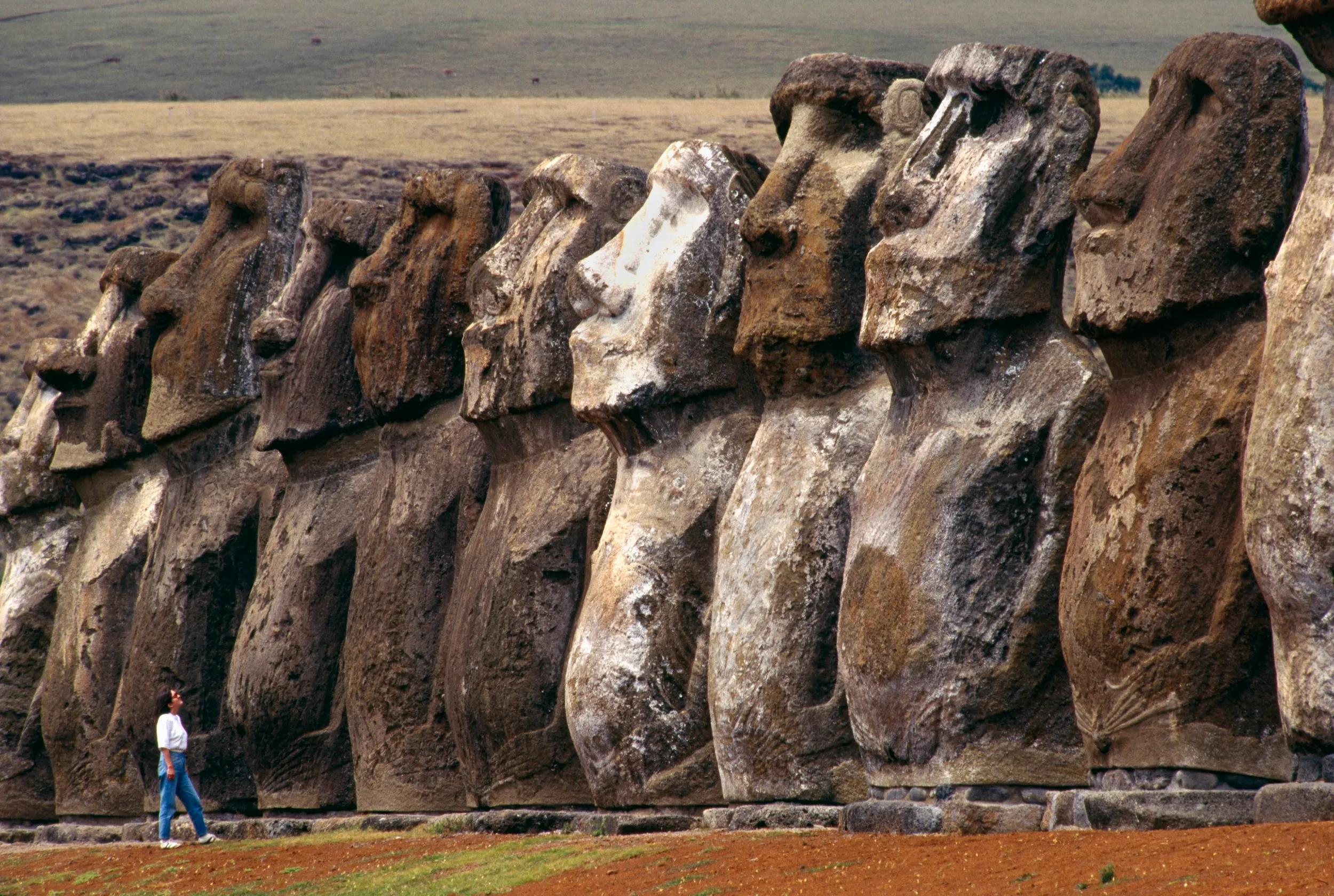 Moai statues at Ahu Tongariki, Easter Island, Chile.