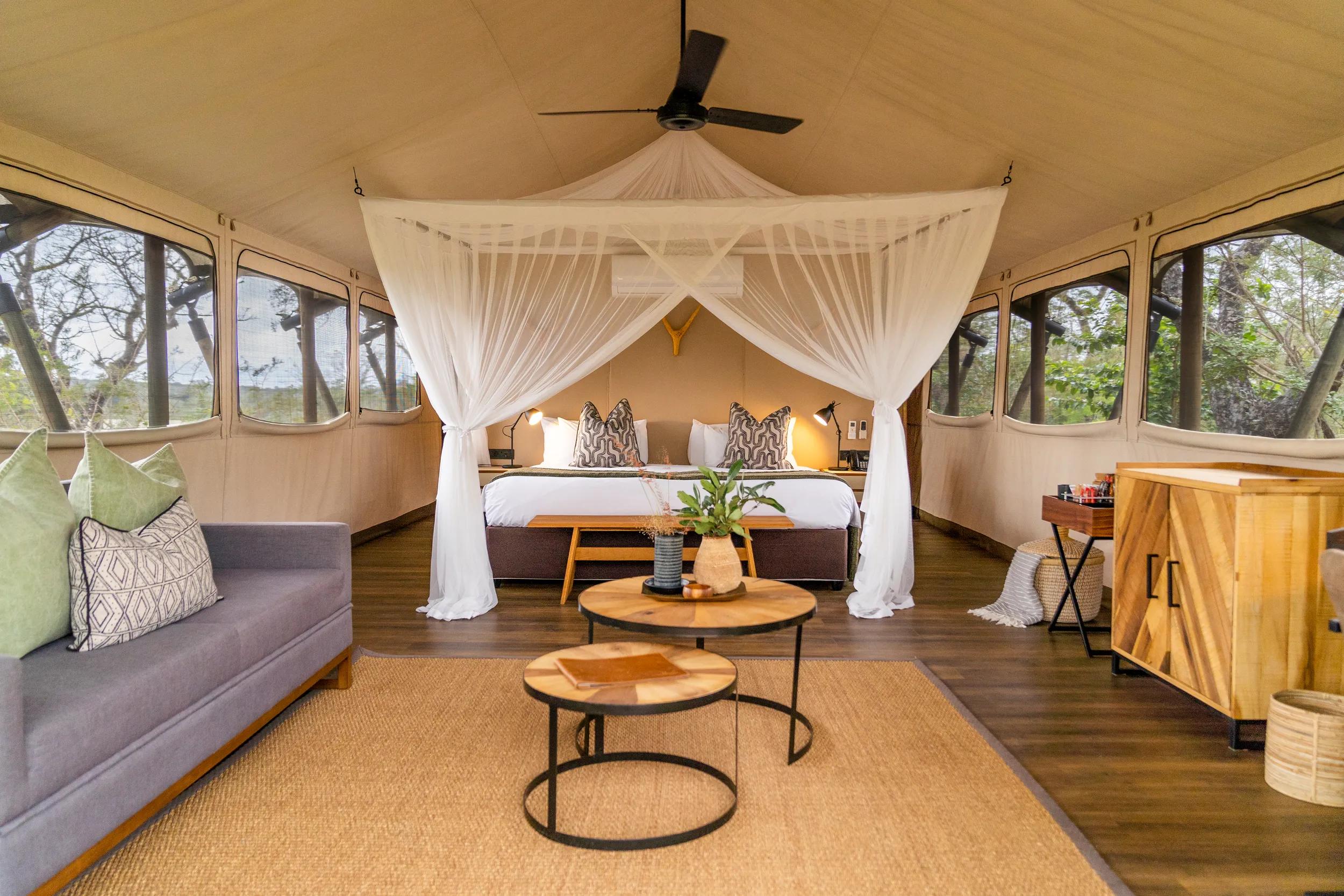 Mdluli Safari Lodge luxury tent interior.