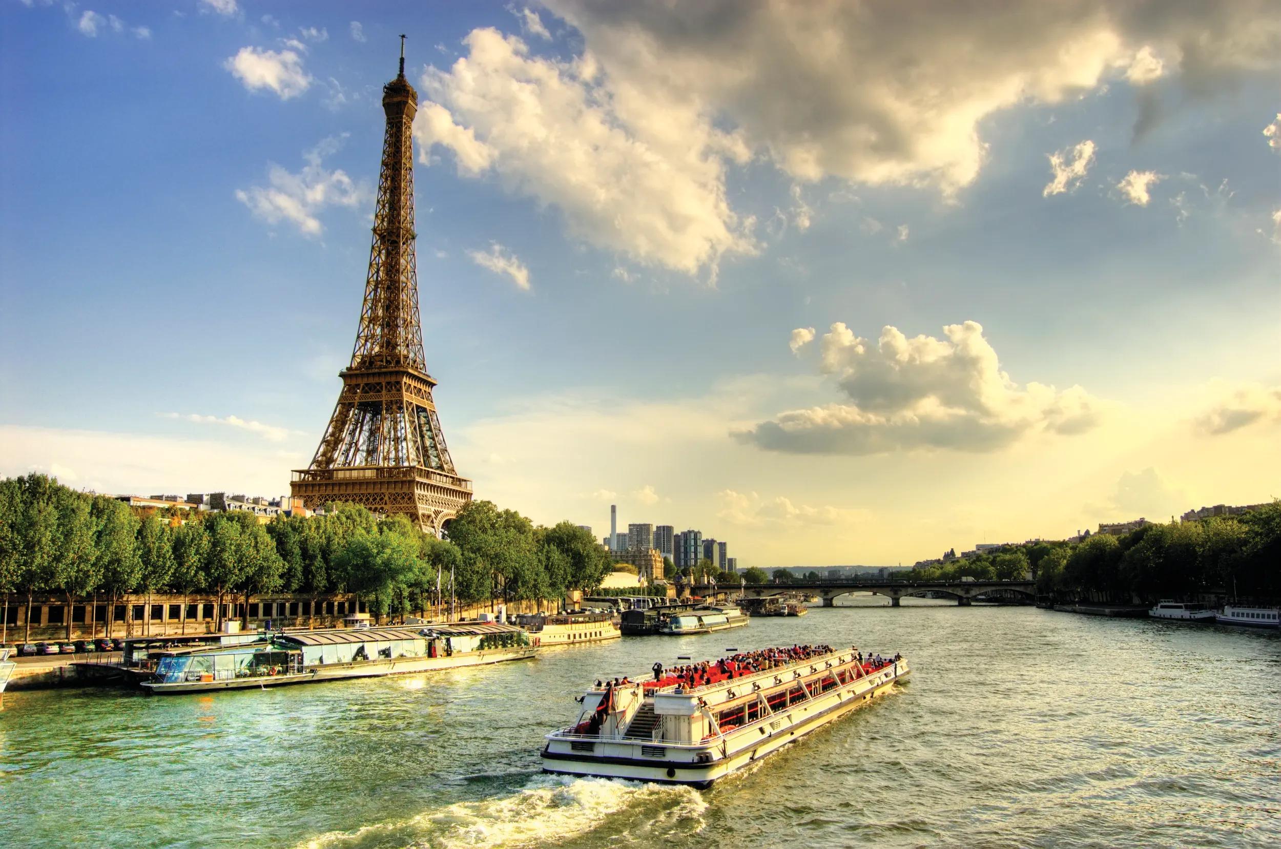The Eiffel Tower is a wrought iron lattice tower on the Champ de Mars in Paris, France.