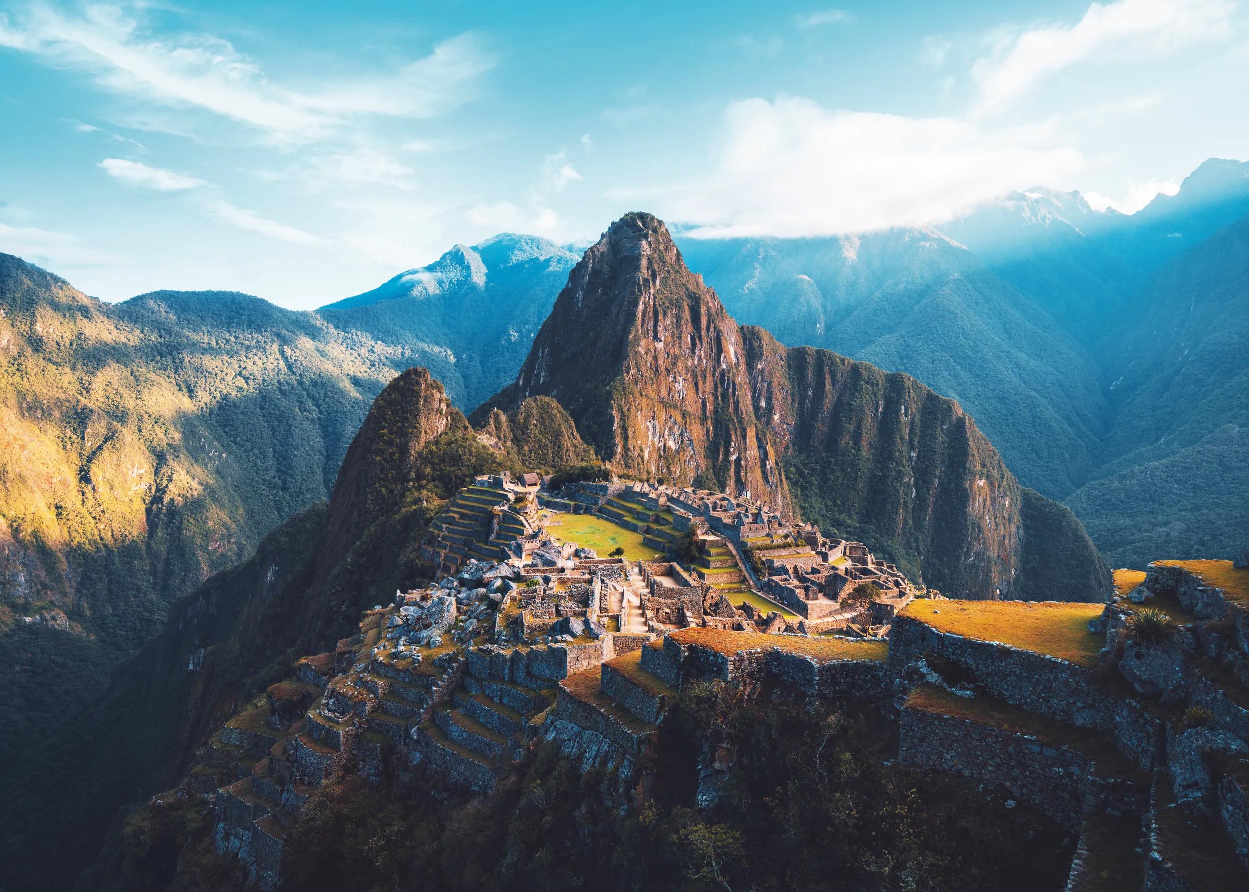 Machu Picchu, Peru - October 10, 2019: The majestic Machu Picchu in golden light