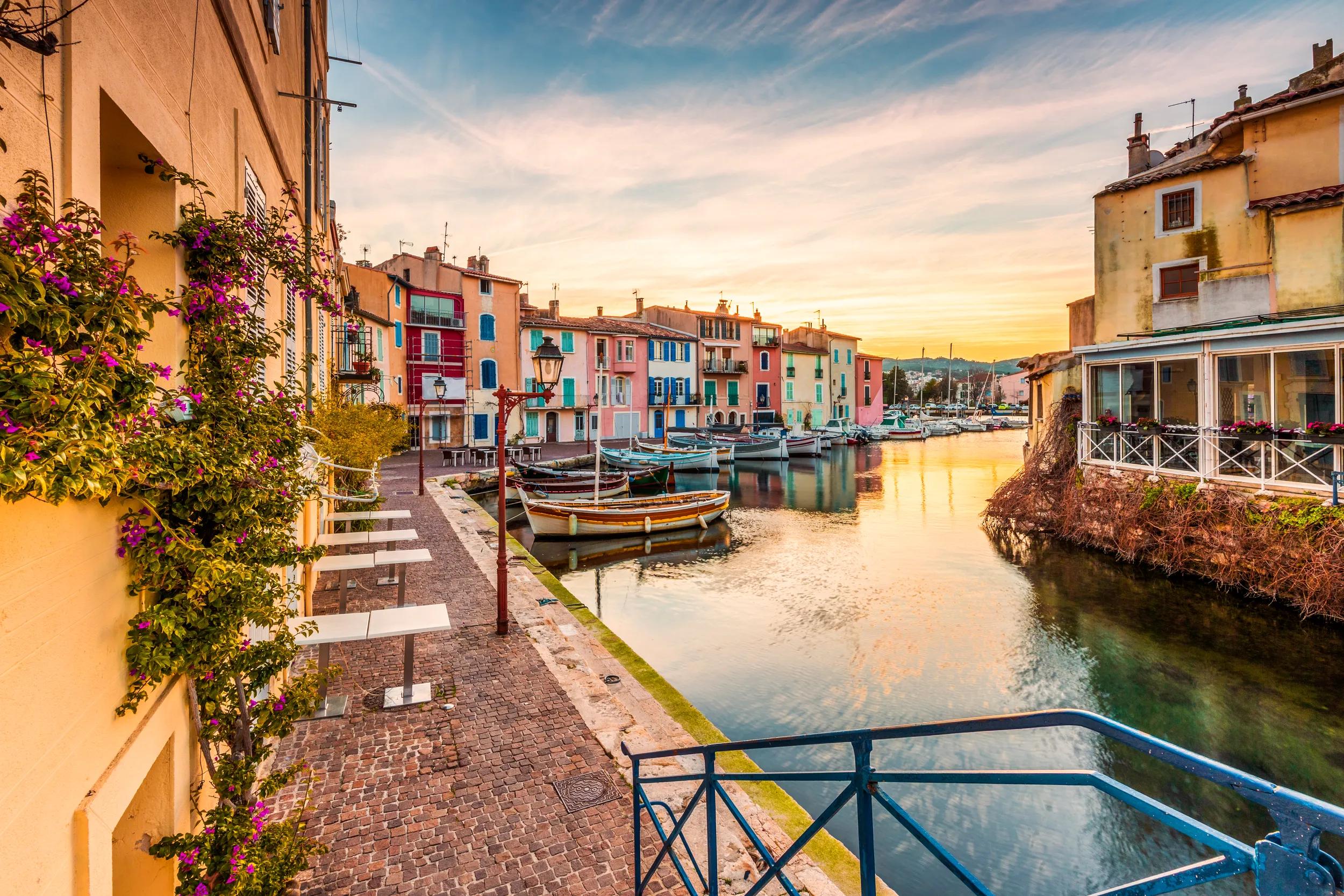 Traditional buildings and boat harbour on the The French Riviera (Cote Dazur)