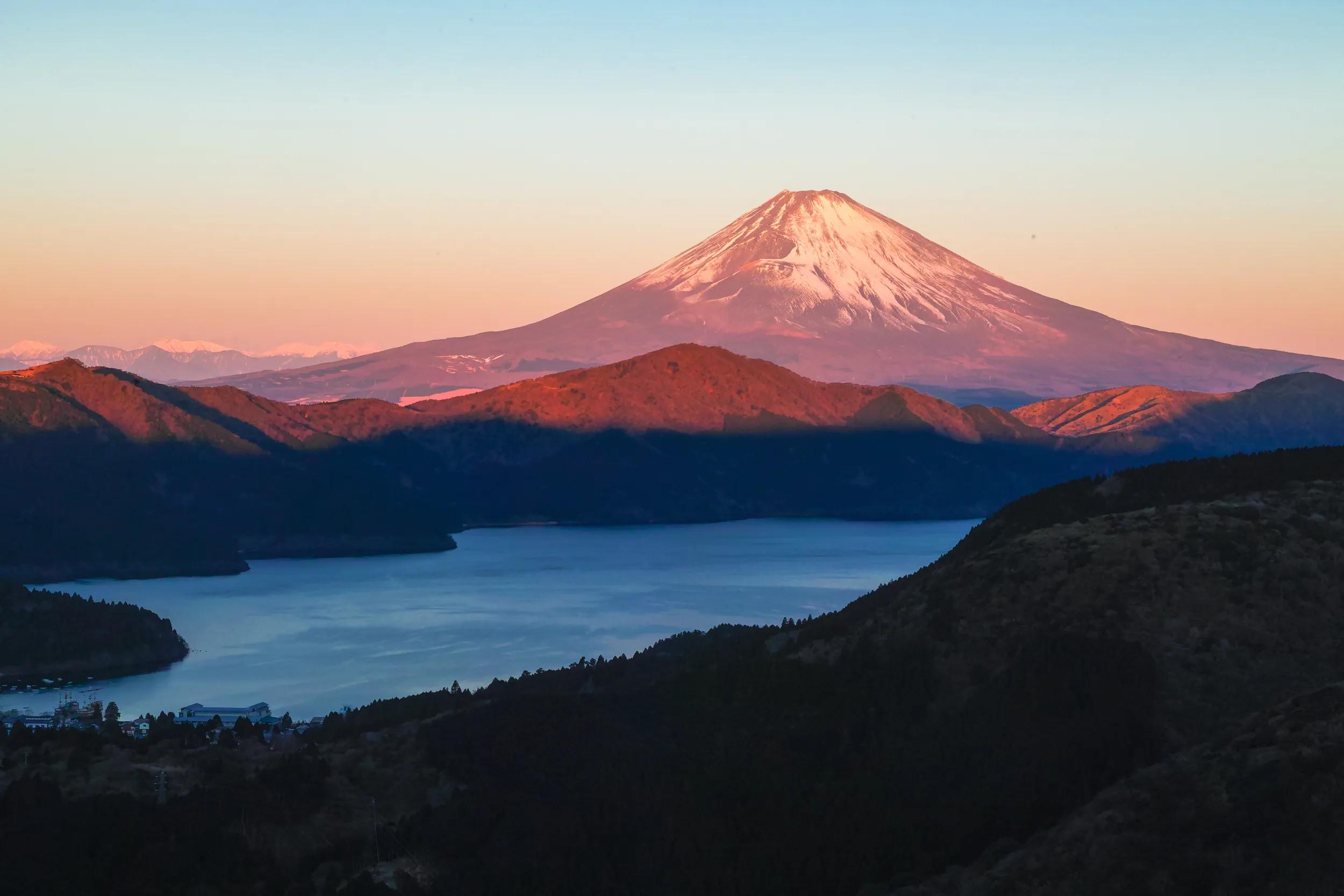 Shining peak of Fuji in the morning sun