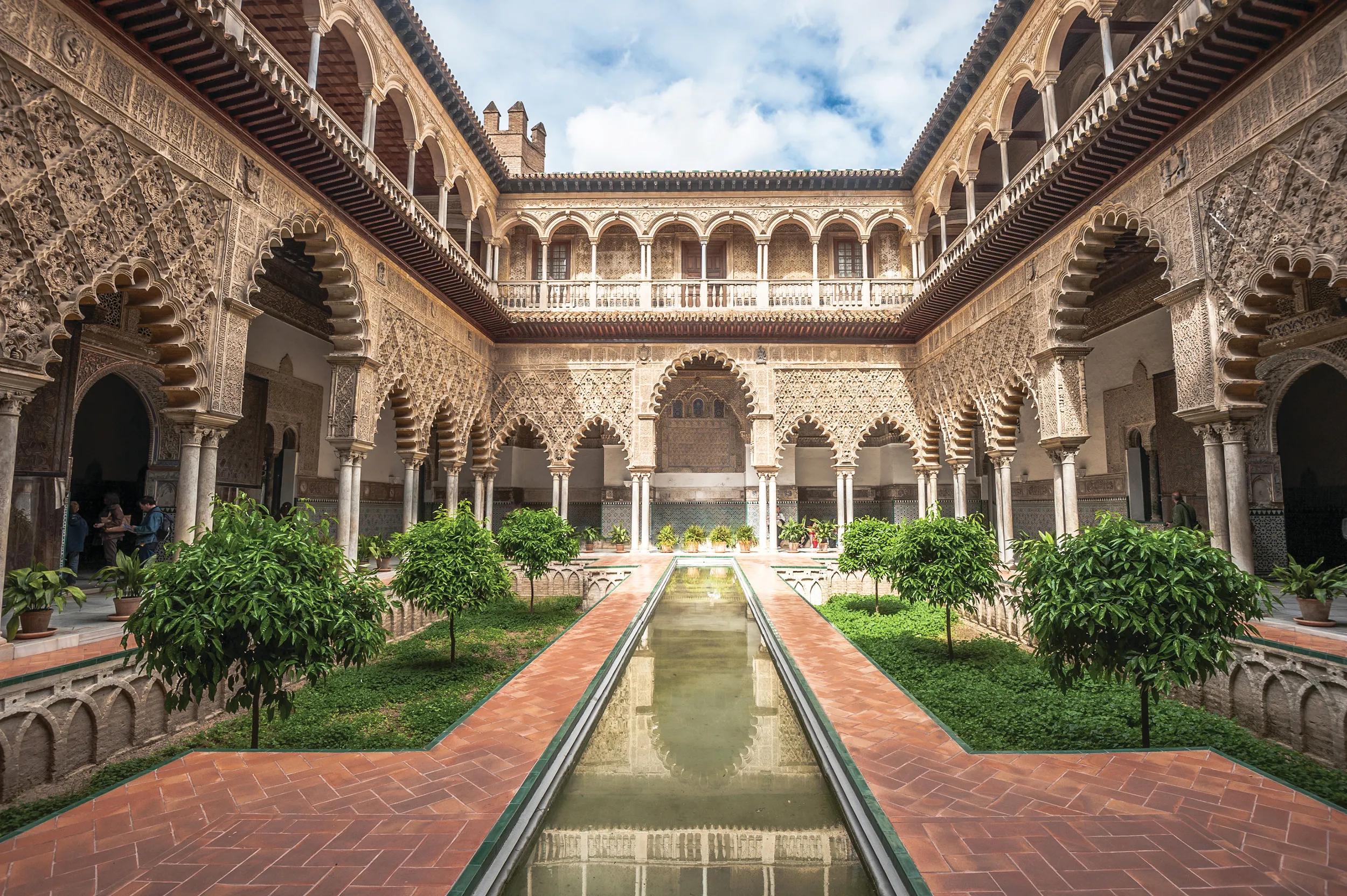 A royal palace in Seville, Spain.The upper levels are still used by the royal family as their official residence in Seville.