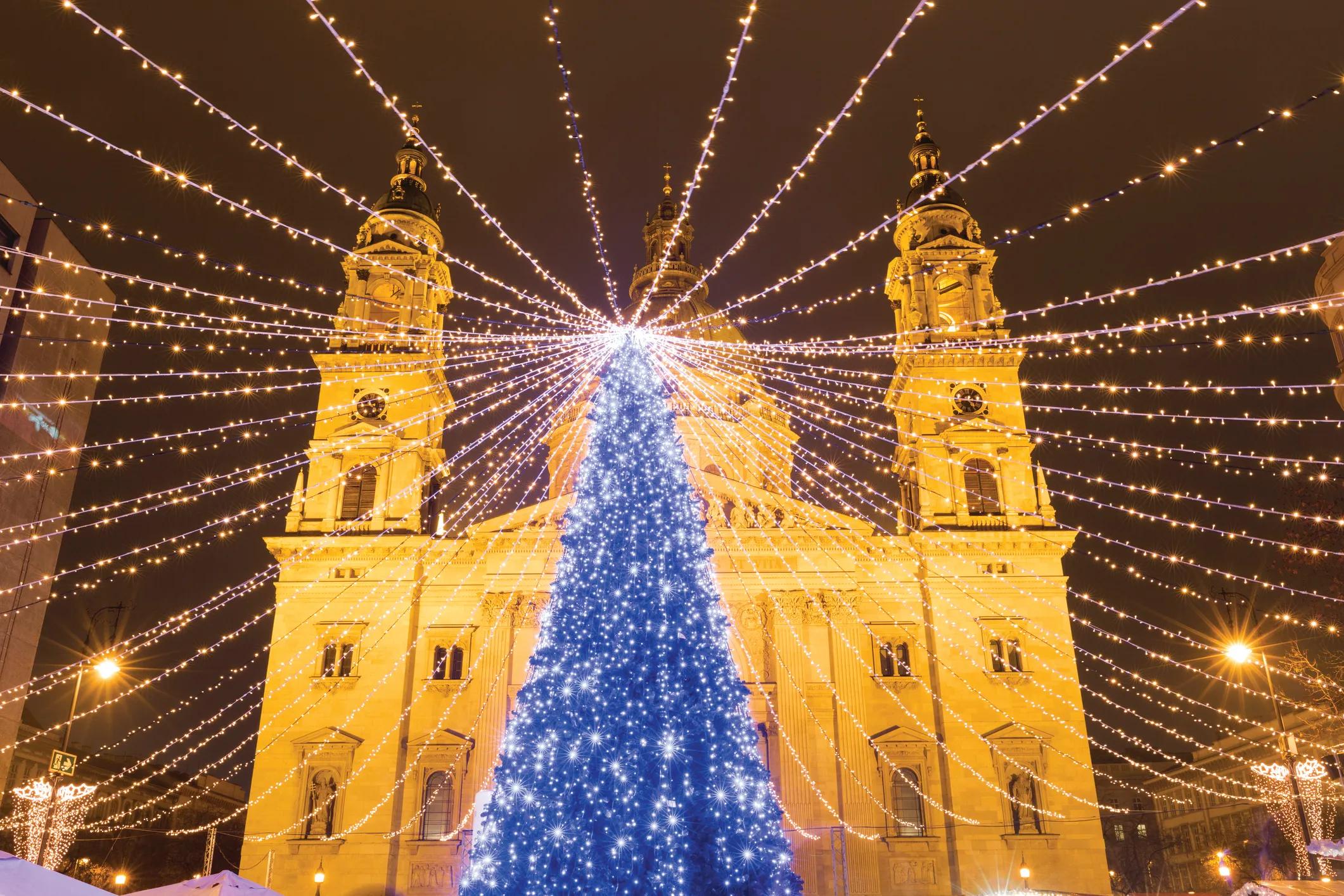 Christmas market in St. Stephen's Basilica Square, Budapest, Hungary