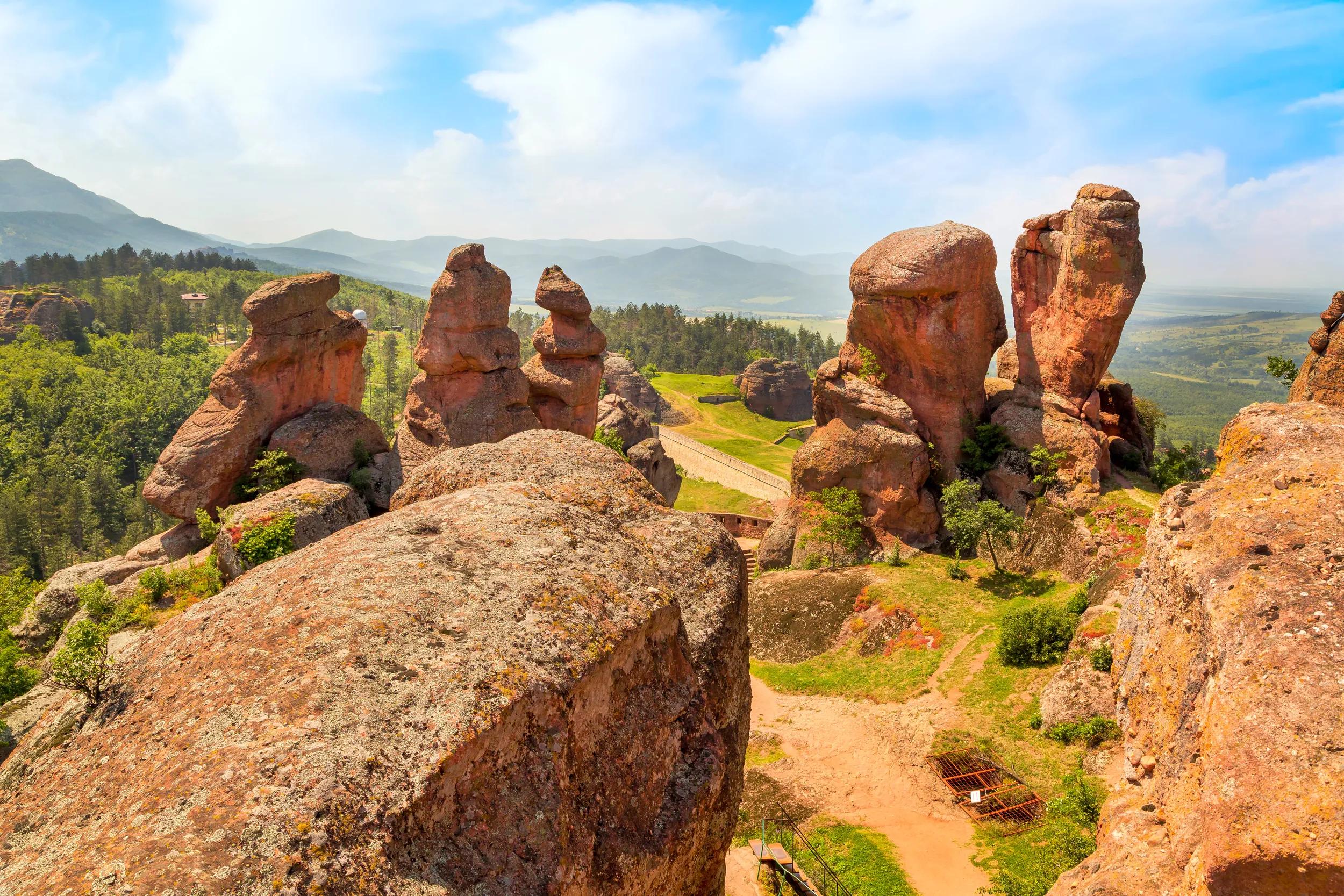 Belogradchik cliff rocks, nature gem landmark, panoramic landscape, Bulgaria