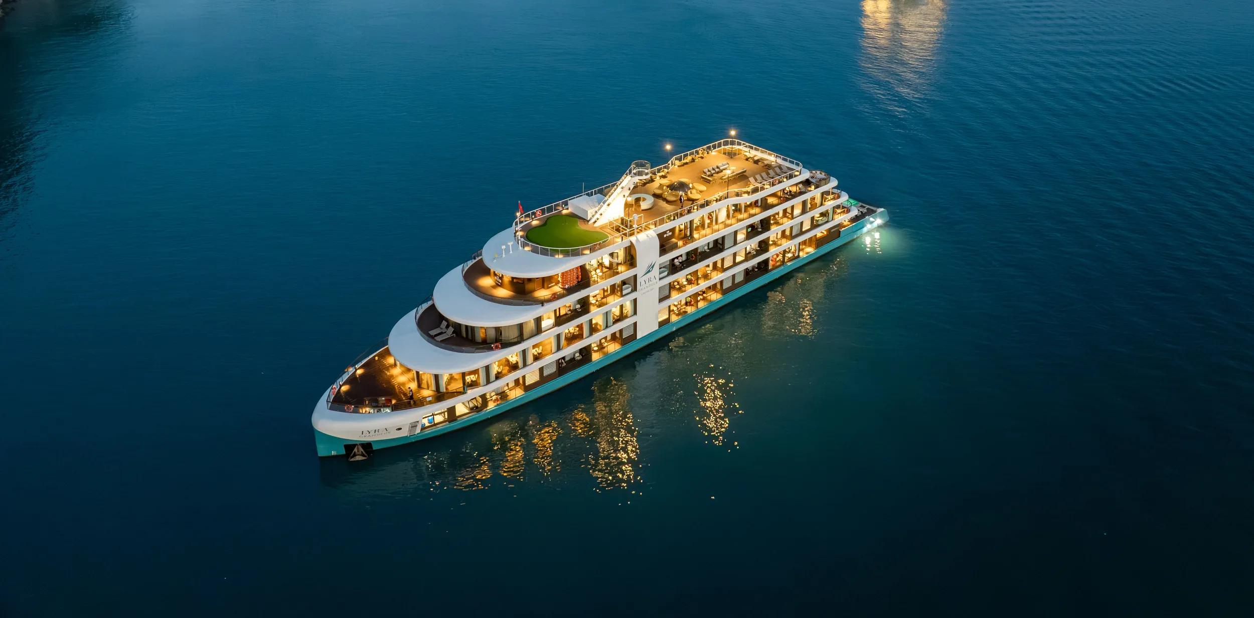 Ship Lyra Grandeur exterior aerial scenery view.