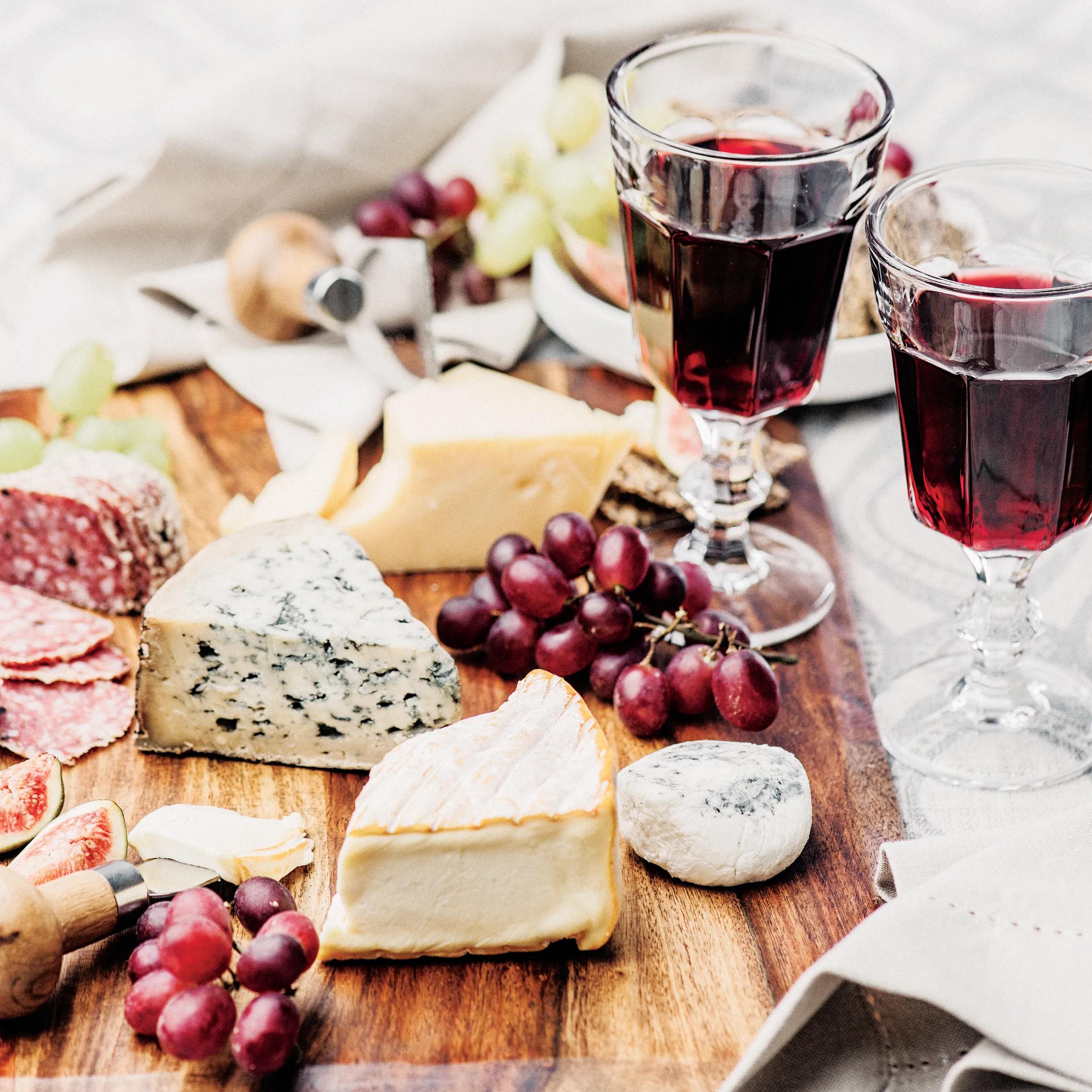 Cheese platter and wine