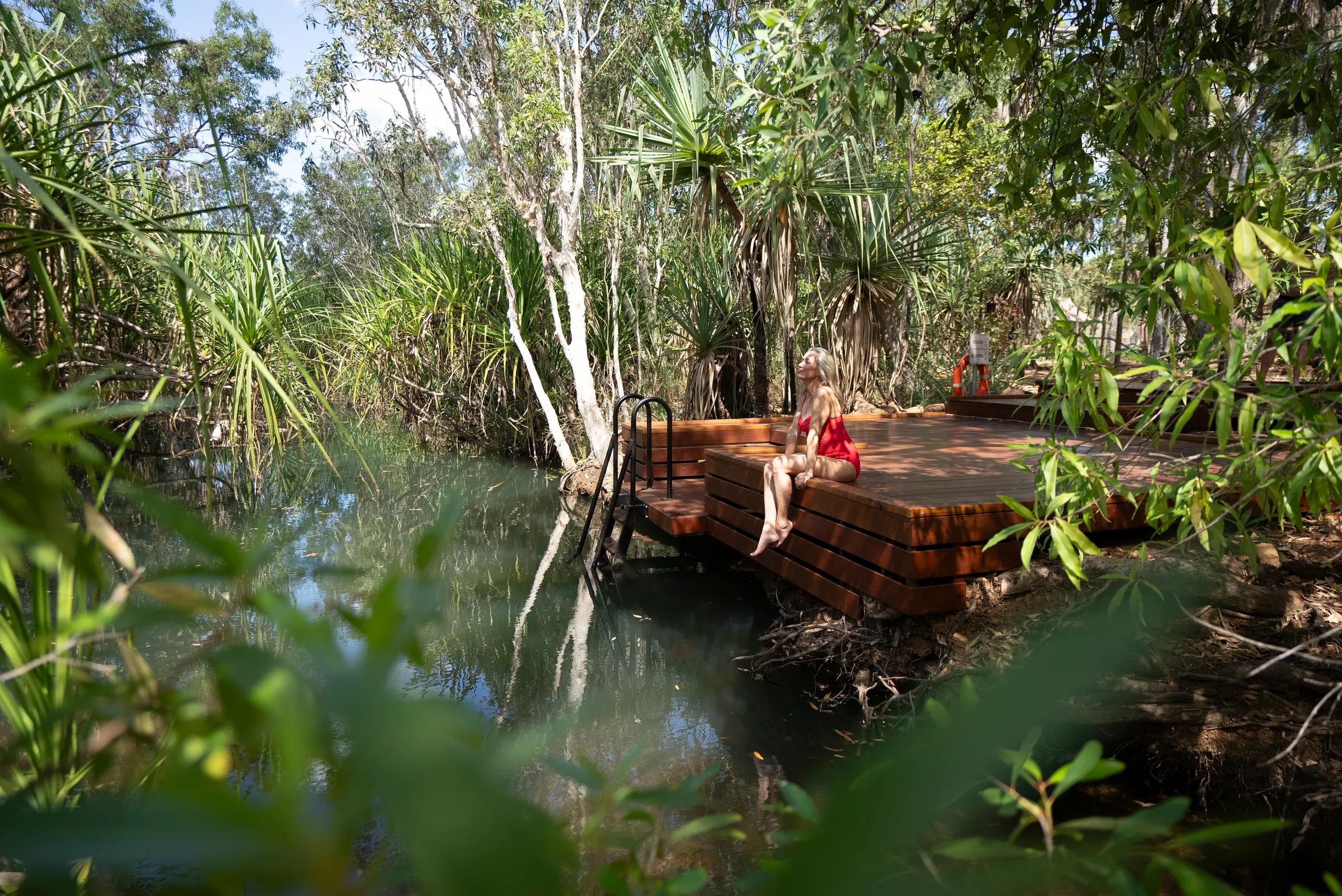 Woman at Lodge swimming hole - APT - Mitchell Falls photo shoot 2024.