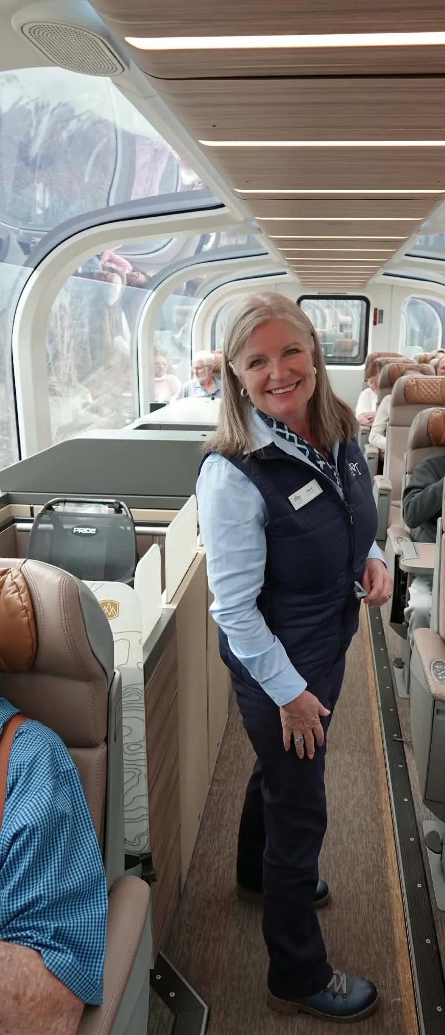Mary SimpsonGalna, Tour Director, Canada on Gold Leaf Rocky Mountaineer Train.