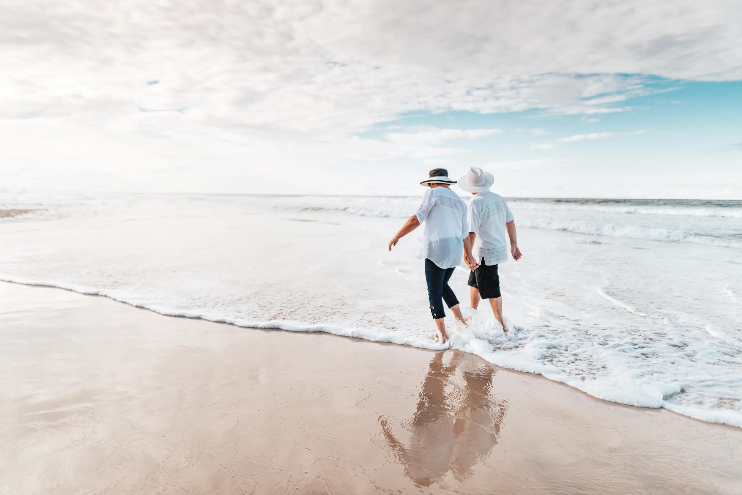 happiness senior couple walking togetherness in the gold coast