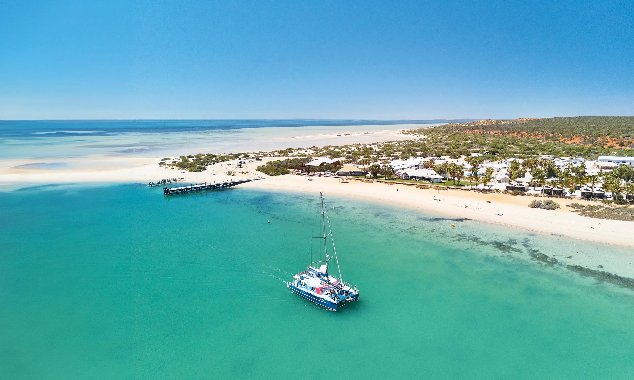 Aerial view of Monkey Mia, including the RAC Monkey Mia Dolphin Resort.