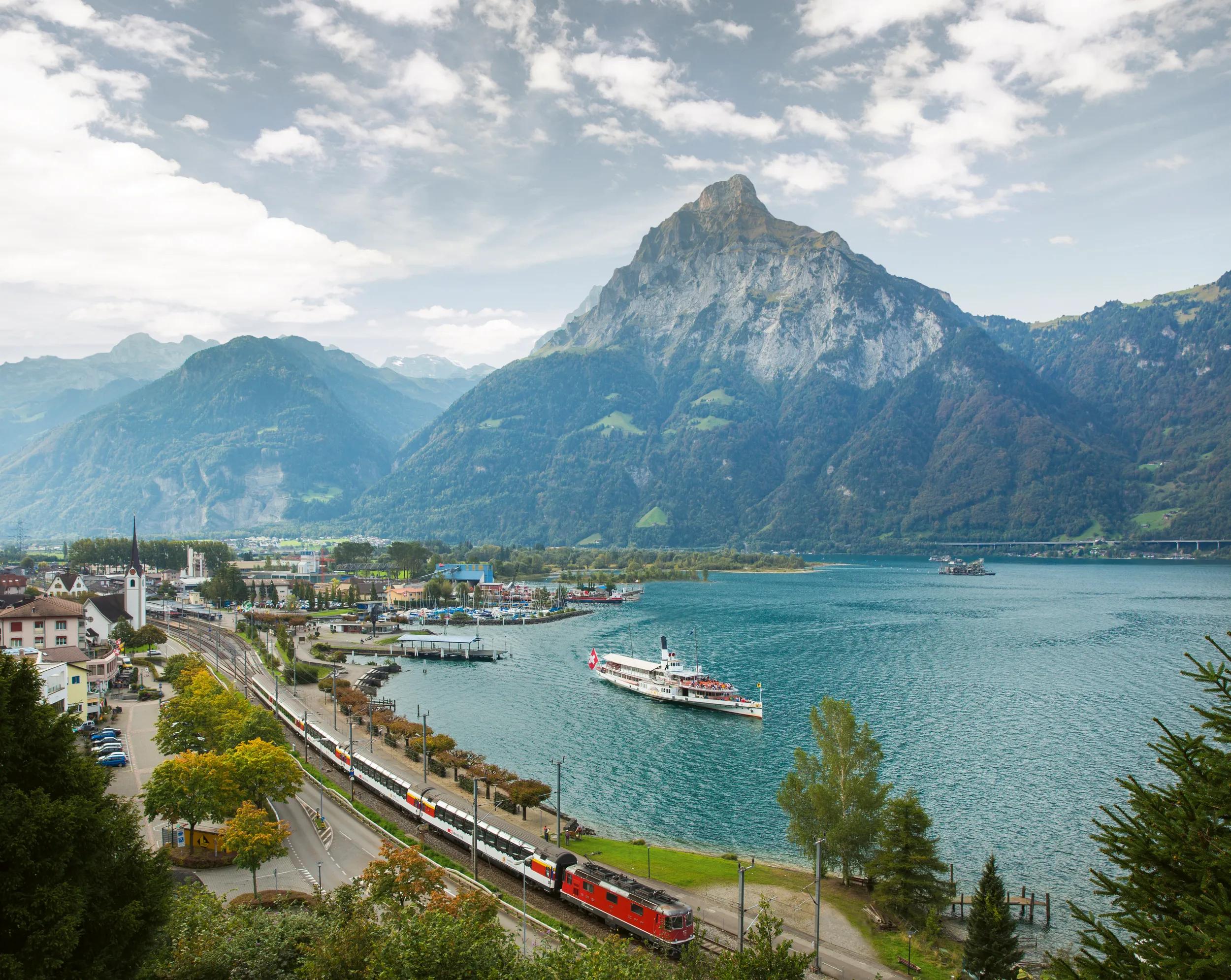 Gotthard Panorama Express in Flüelen, Central Switzerland