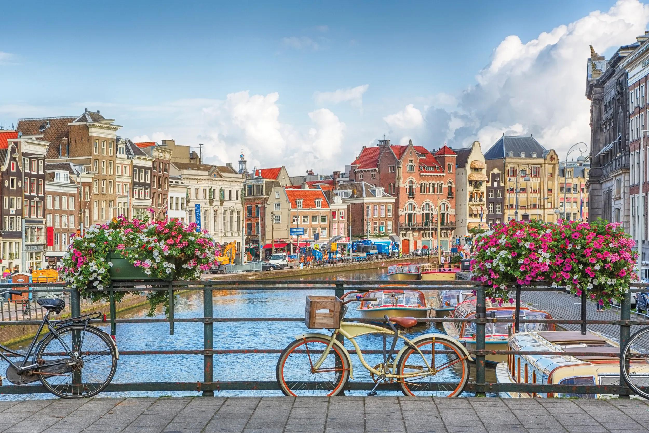 Amsterdam, capital of the Netherlands, has more than one hundred kilometres of canals, about 90 islands and 1,500 bridges.