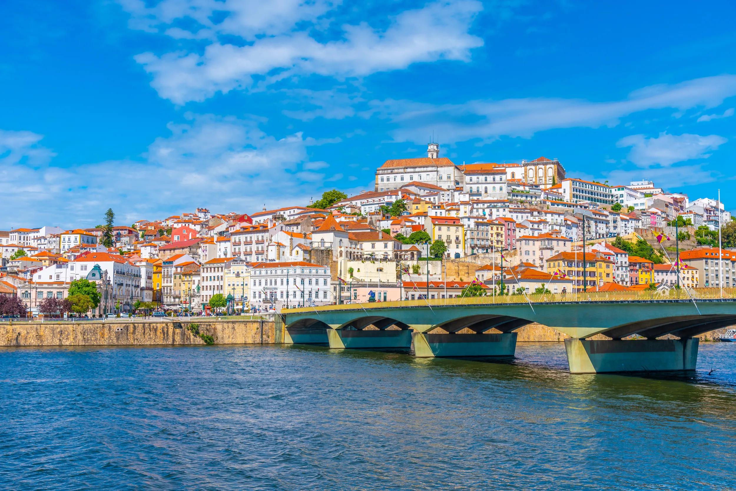 View of cityscape of old town of Coimbra, Portugal