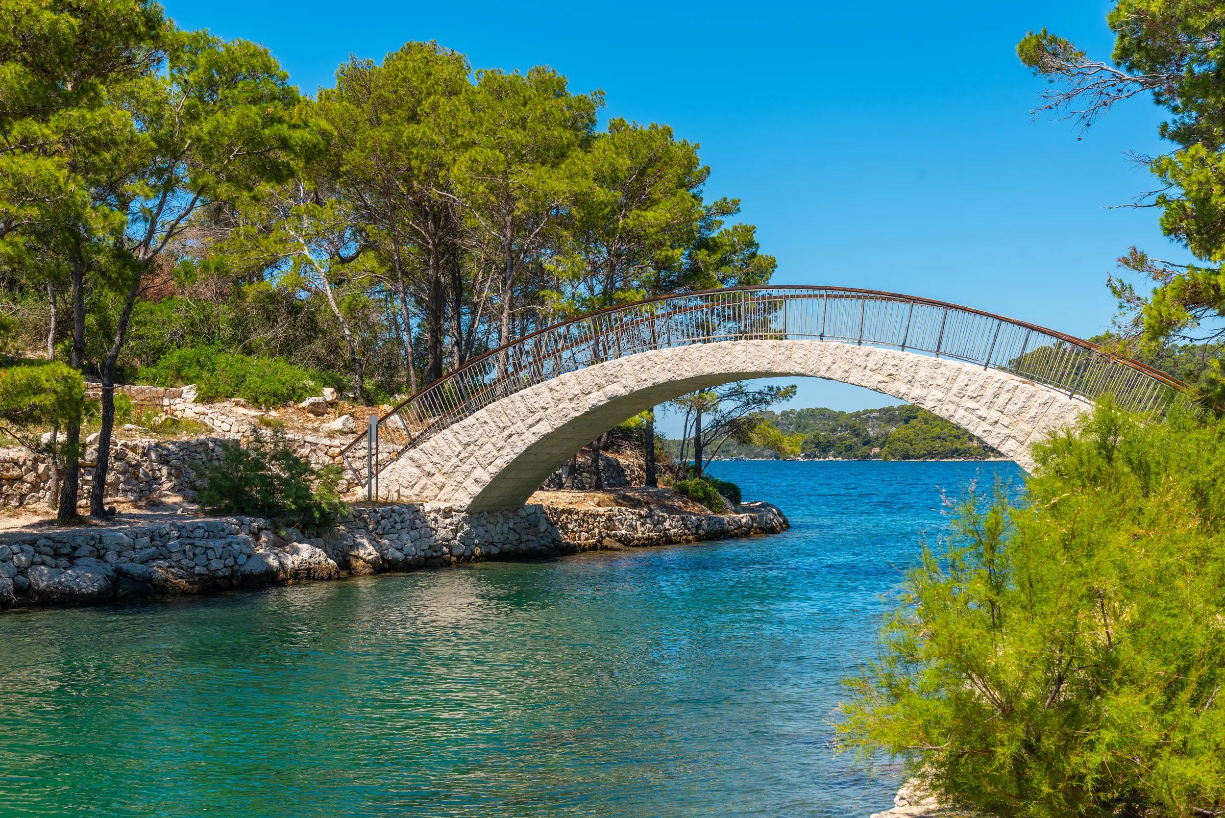 Stone bridge at Mljet national park in Croatia